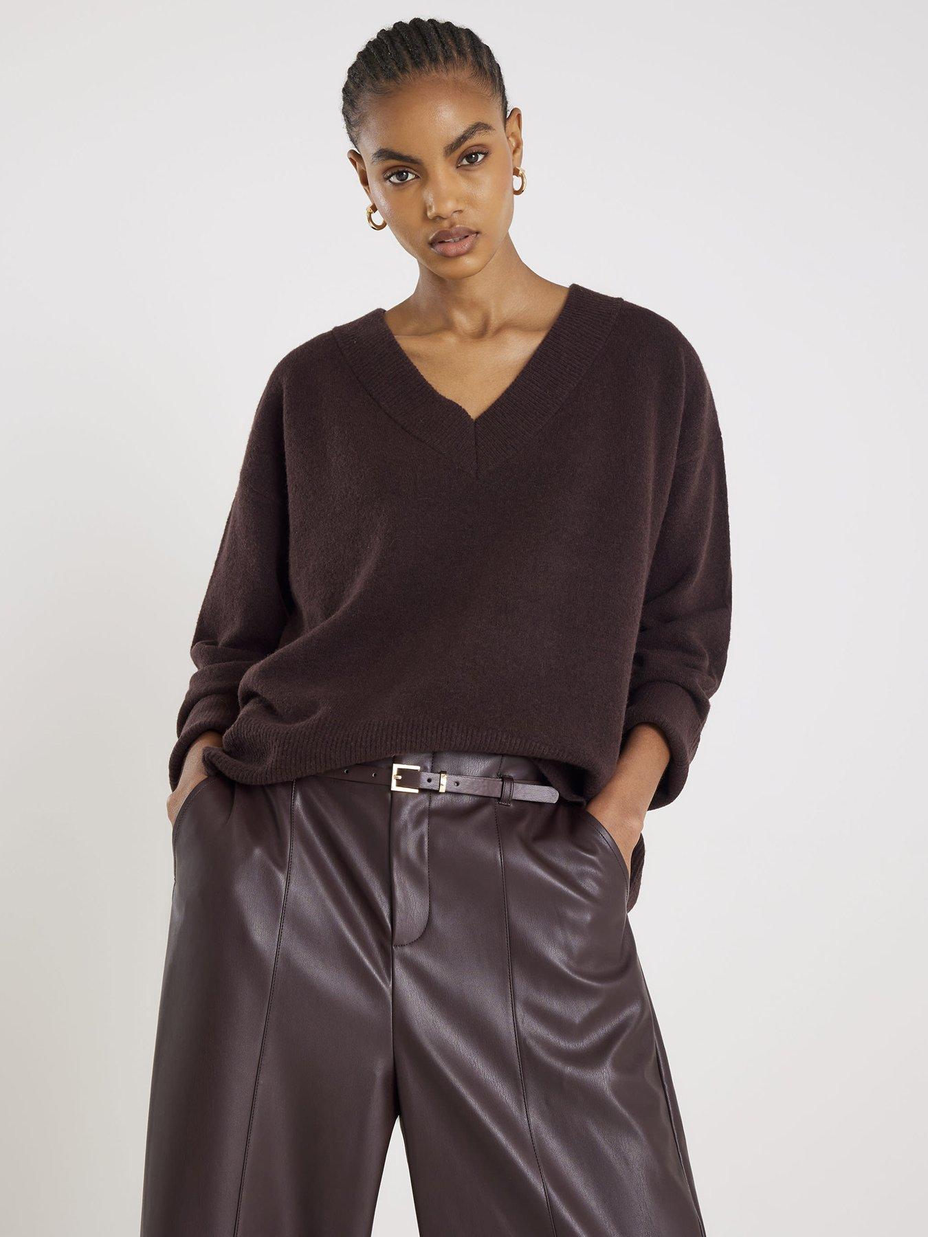 River Island V-Neck Jumper - Brown