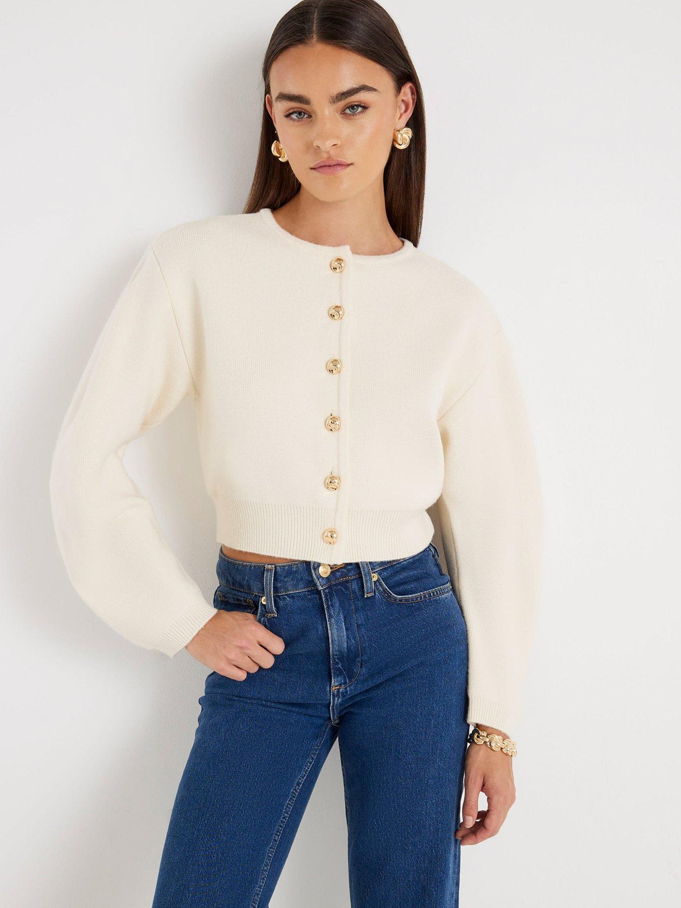 Image 1 of 4 of River Island Structured Sleeve Cardigan - Cream