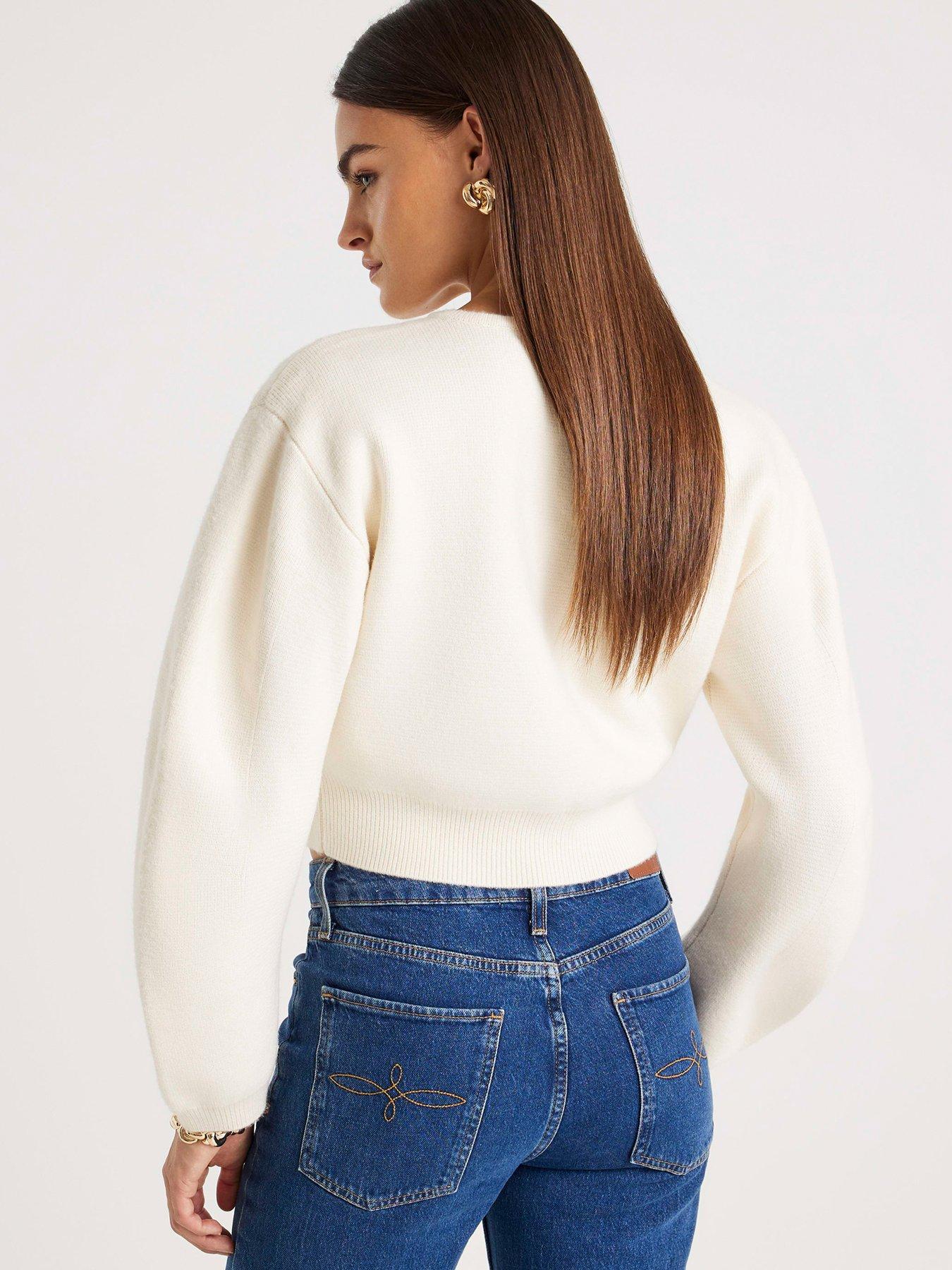 Image 2 of 4 of River Island Structured Sleeve Cardigan - Cream