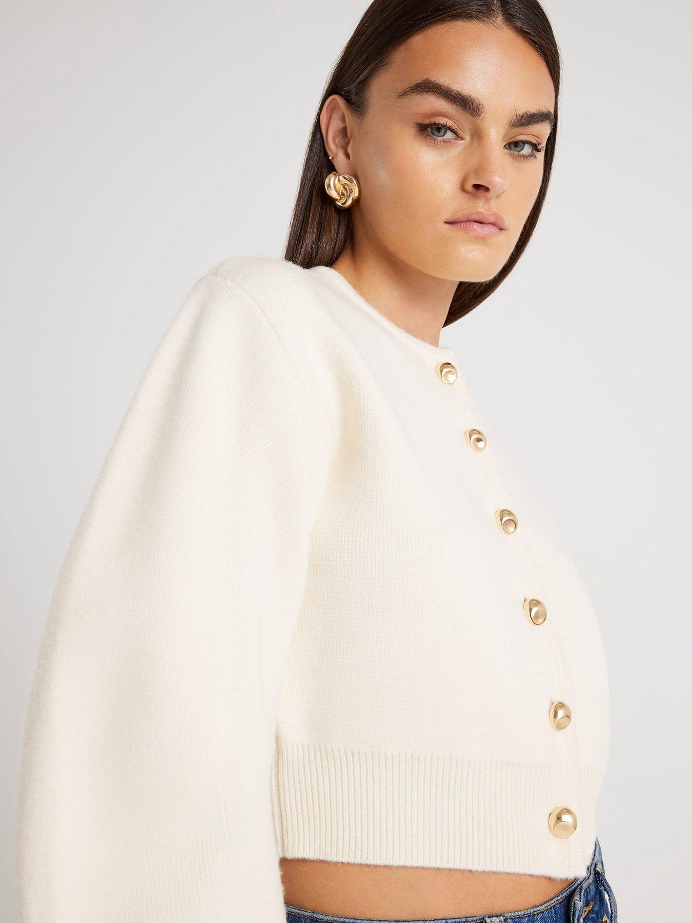 Image 4 of 4 of River Island Structured Sleeve Cardigan - Cream