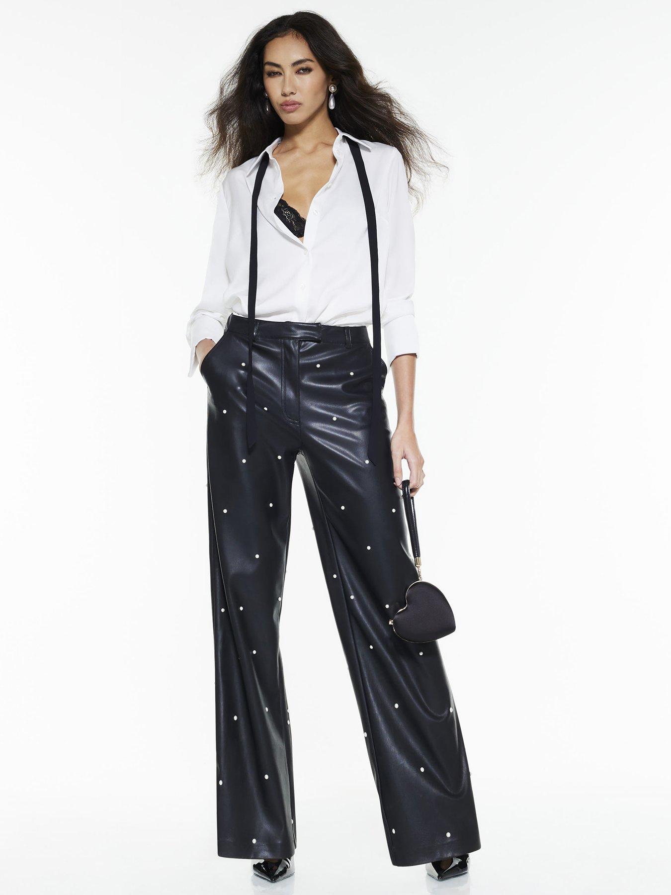 Image 1 of 4 of River Island Pearl Detail Trouser - Black