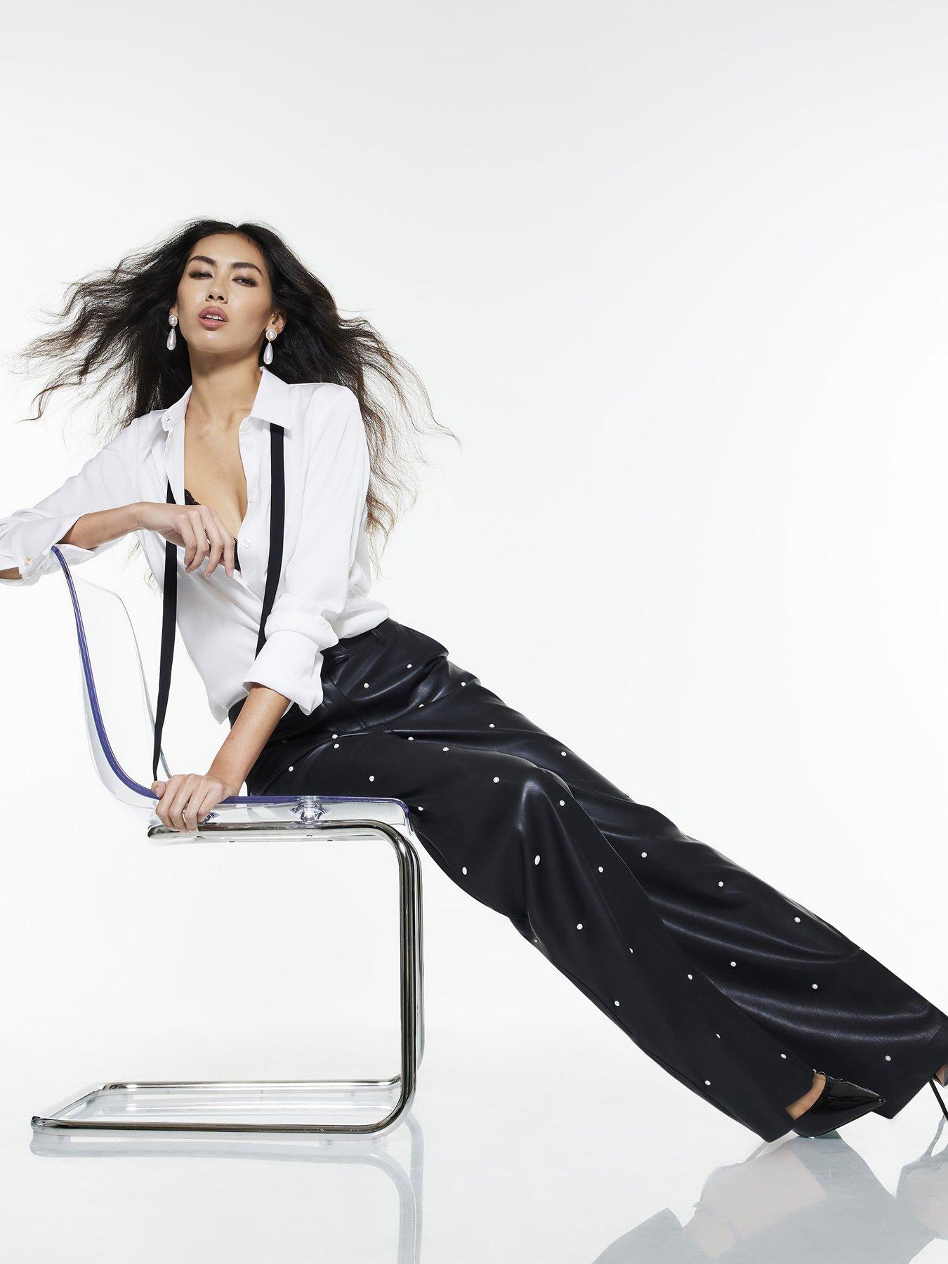 Image 3 of 4 of River Island Pearl Detail Trouser - Black