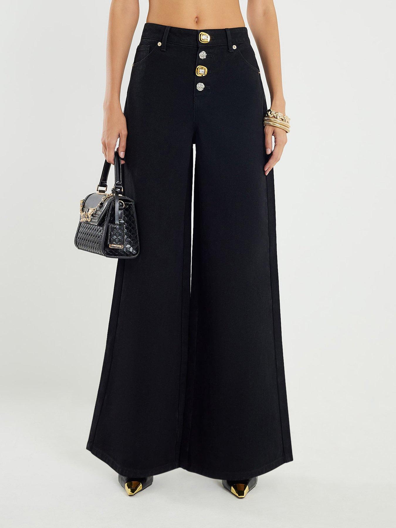River Island Stitch Button Front Palazzo - Black
