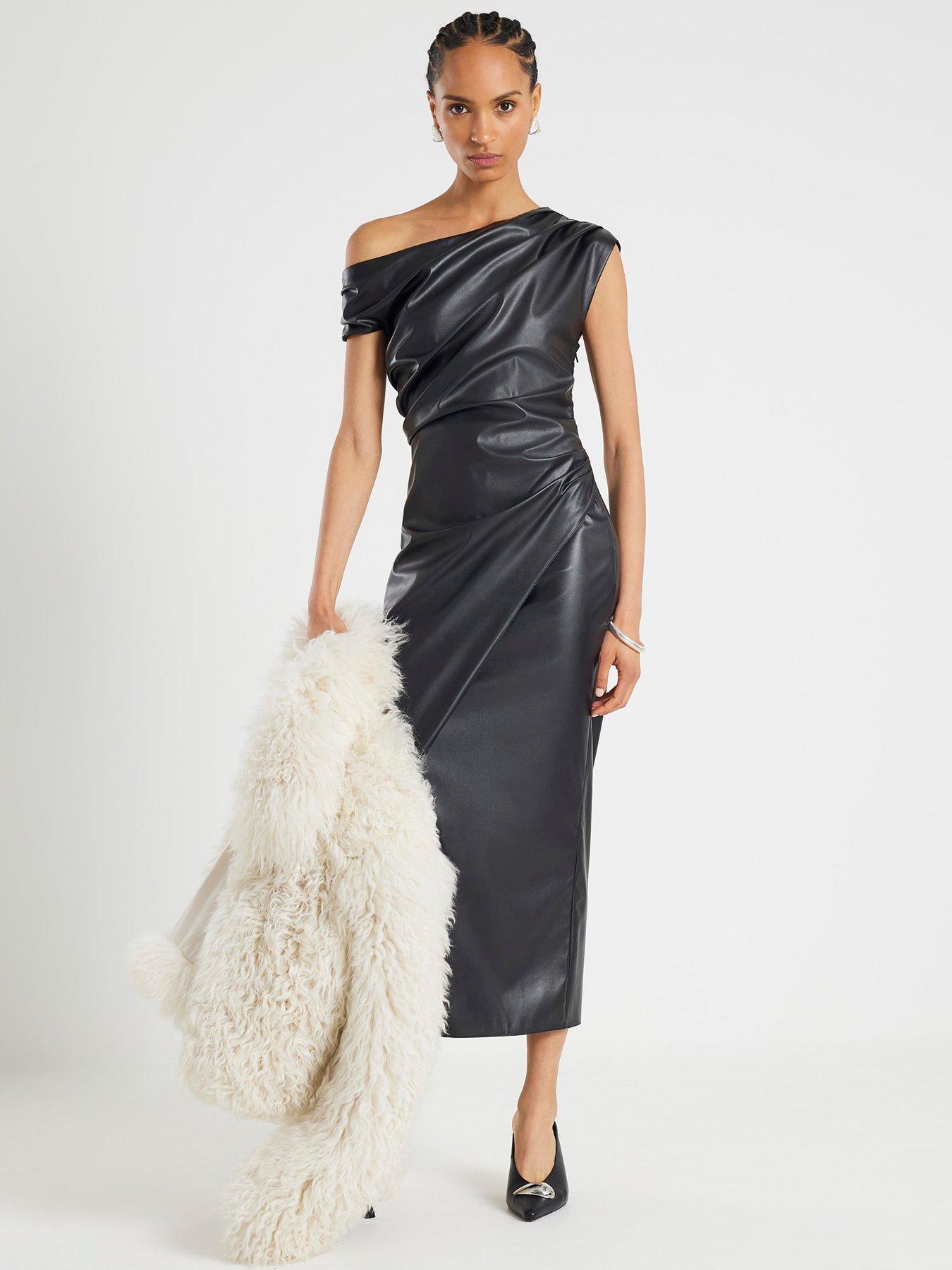 river-island-short-pu-drape-midi-dress-black