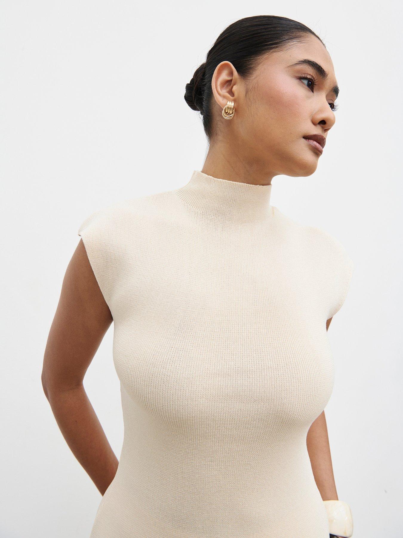 Image 3 of 4 of Pretty Lavish Ashlyn High Neck Knit Top - Cream