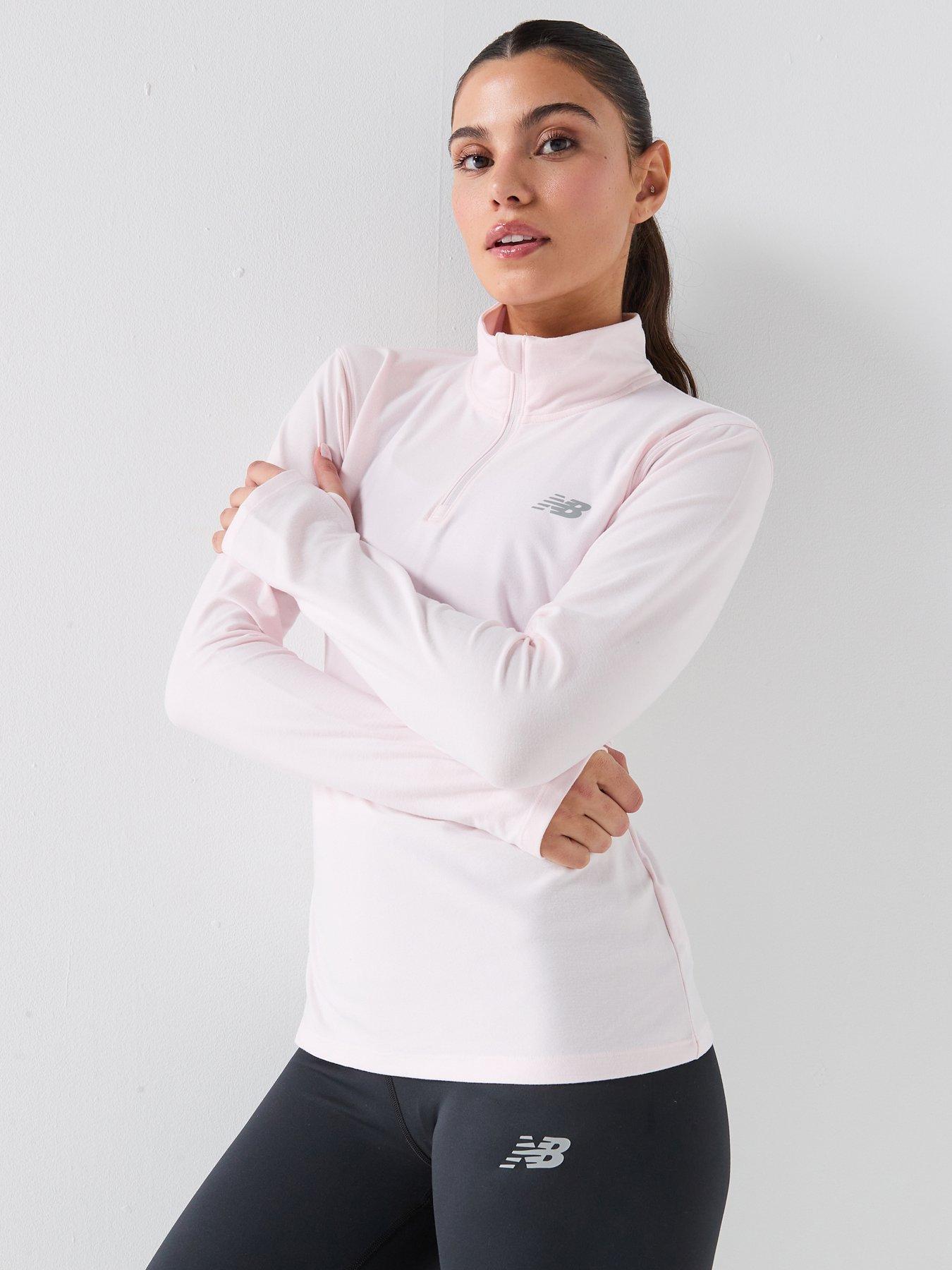 New Balance Womens Training Sport Essentials Space Dye Quarter Zip, Pink, Size L, Women