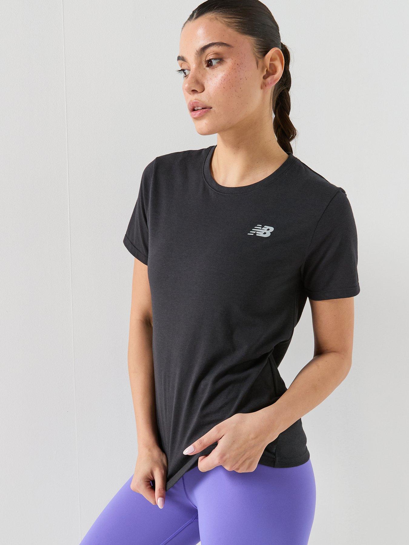 New Balance Womens Training Sport Essentials Heathertech T-Shirt - Black