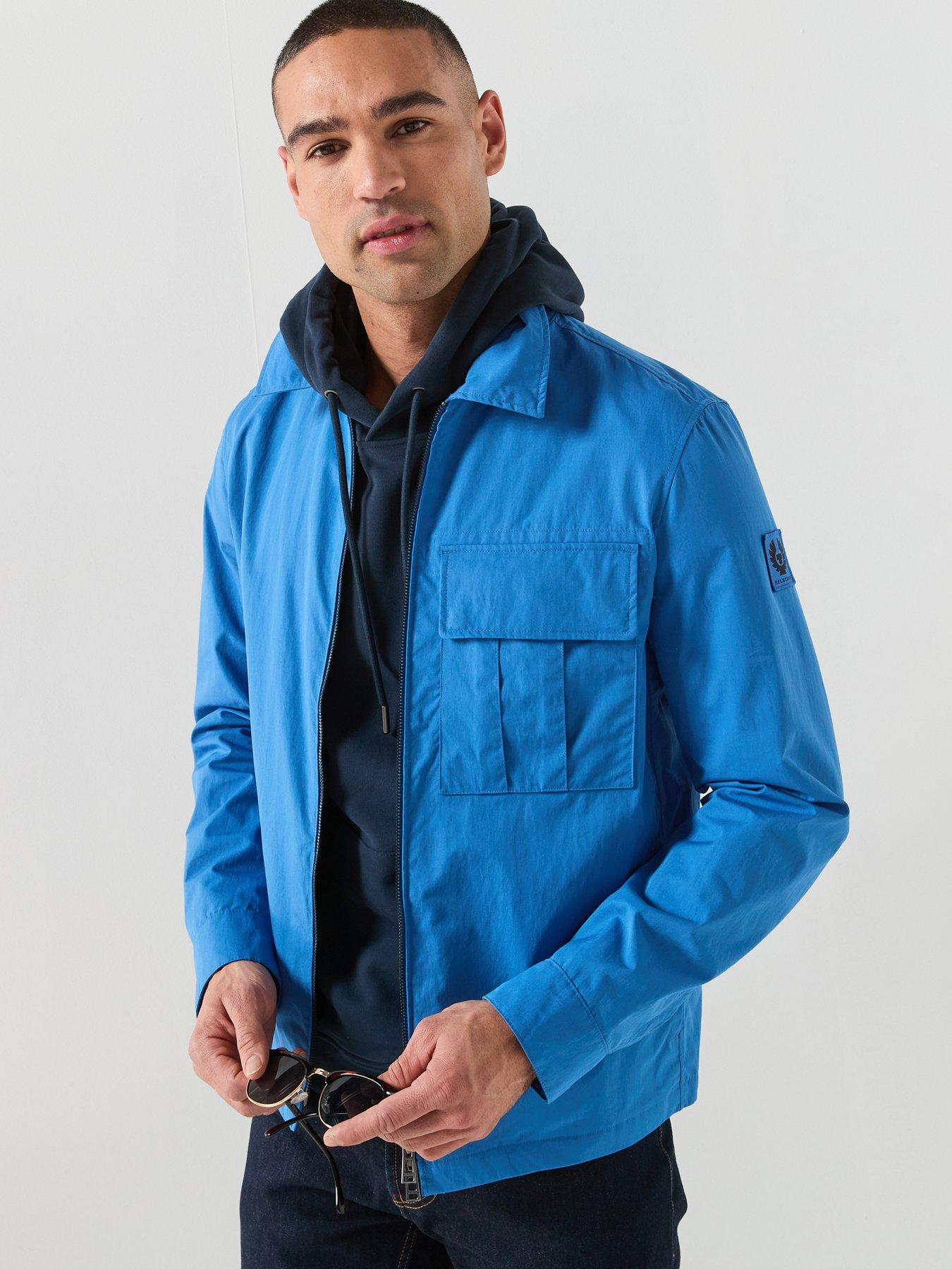 Belstaff Cargo Cotton Zip Overshirt, Blue, Size S, Men