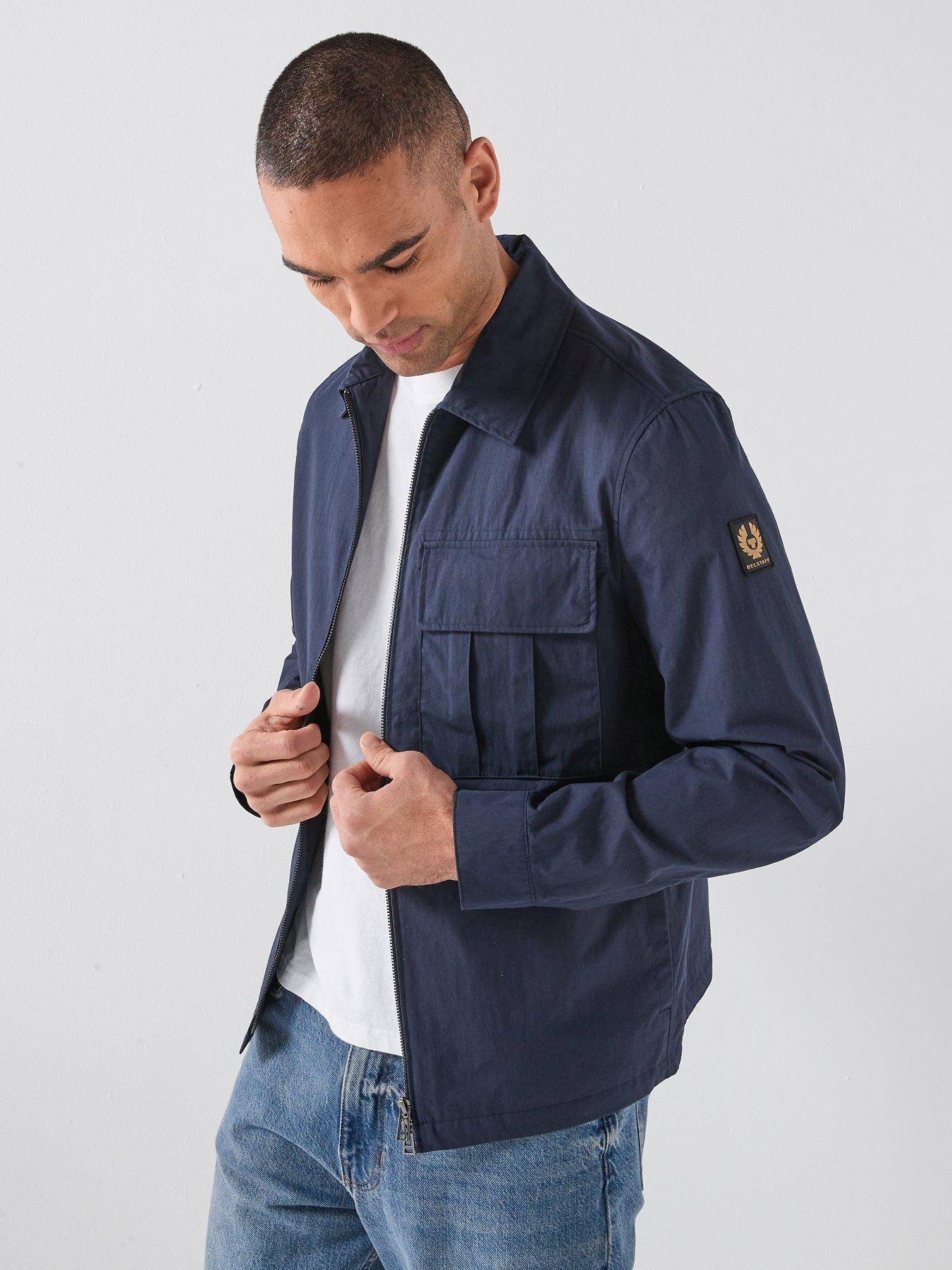 Belstaff Cargo Cotton Zip Overshirt, Navy, Size Xl, Men