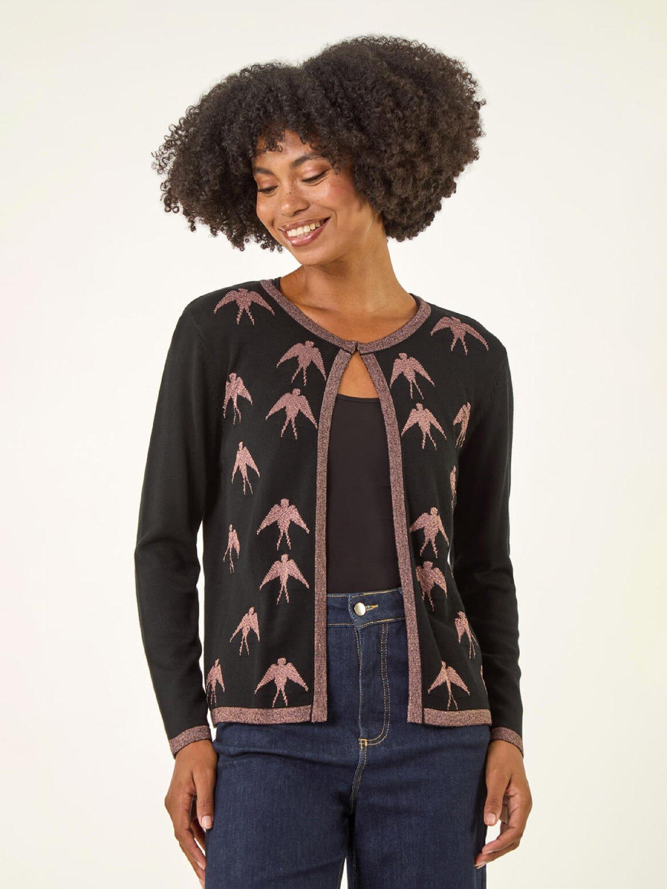 Roman Metallic Print Knit Cardigan - Black
