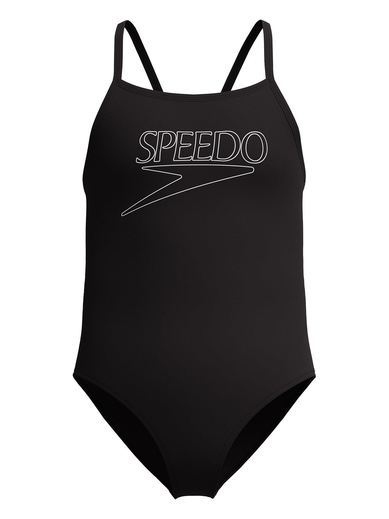 Speedo Girls Endurance Logo Thinstrap One Piece Swimsuit - Dark Grey