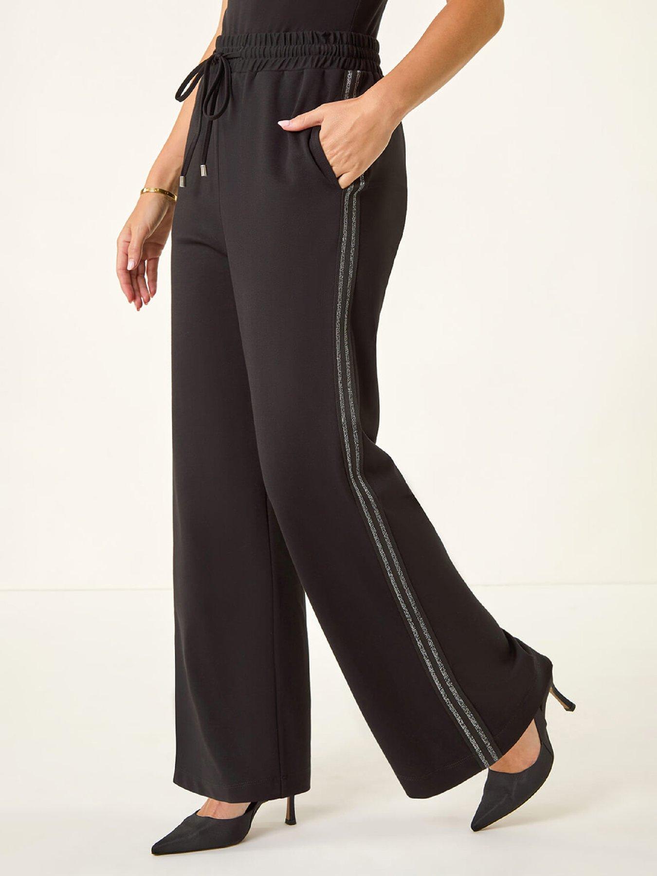 Roman Petite Drawstring Side Stripe Trousers - Black