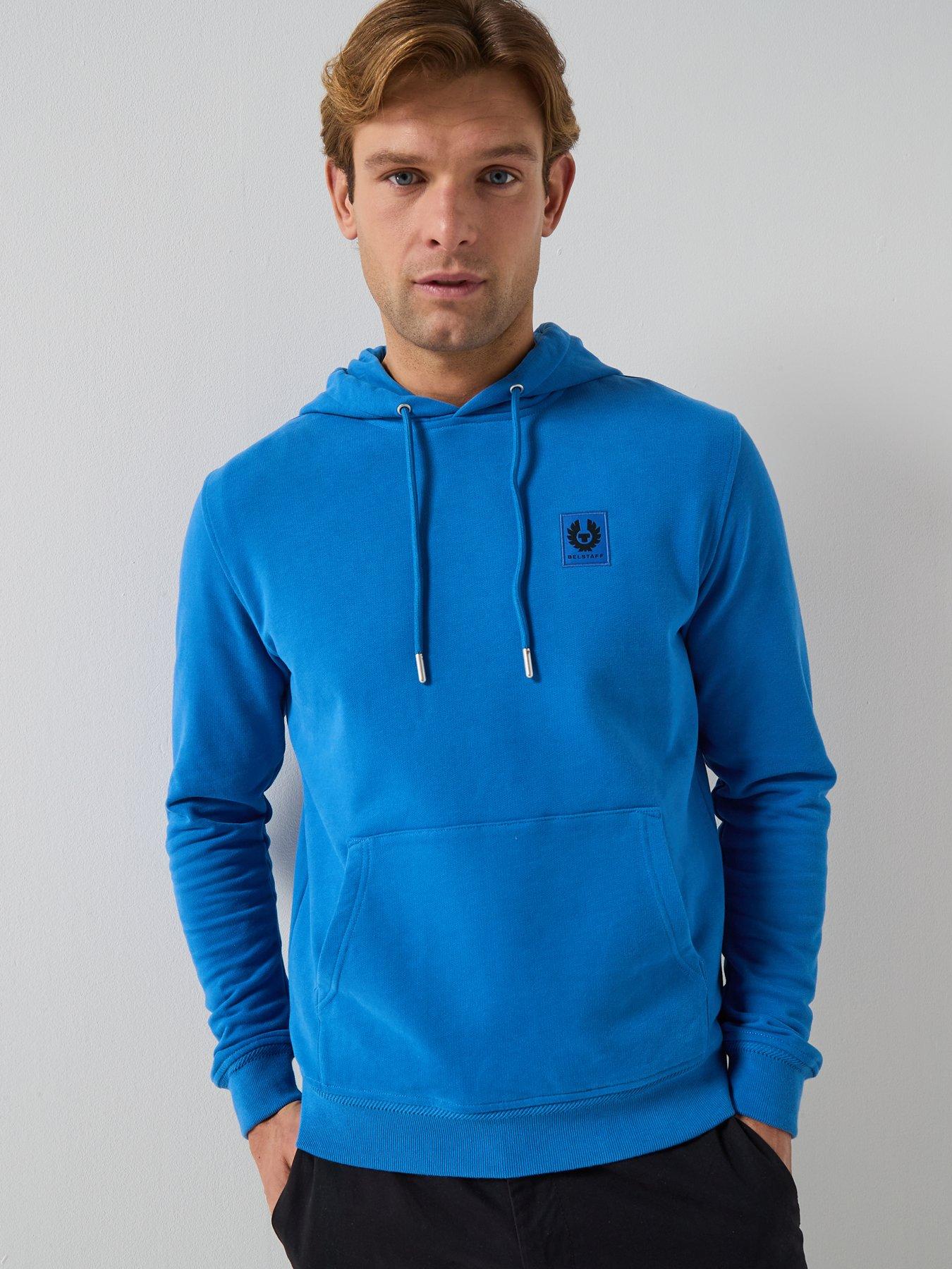 Image 4 of 6 of Belstaff Left Chest Patch Logo Regular Fit Overhead Hoodie - Blue