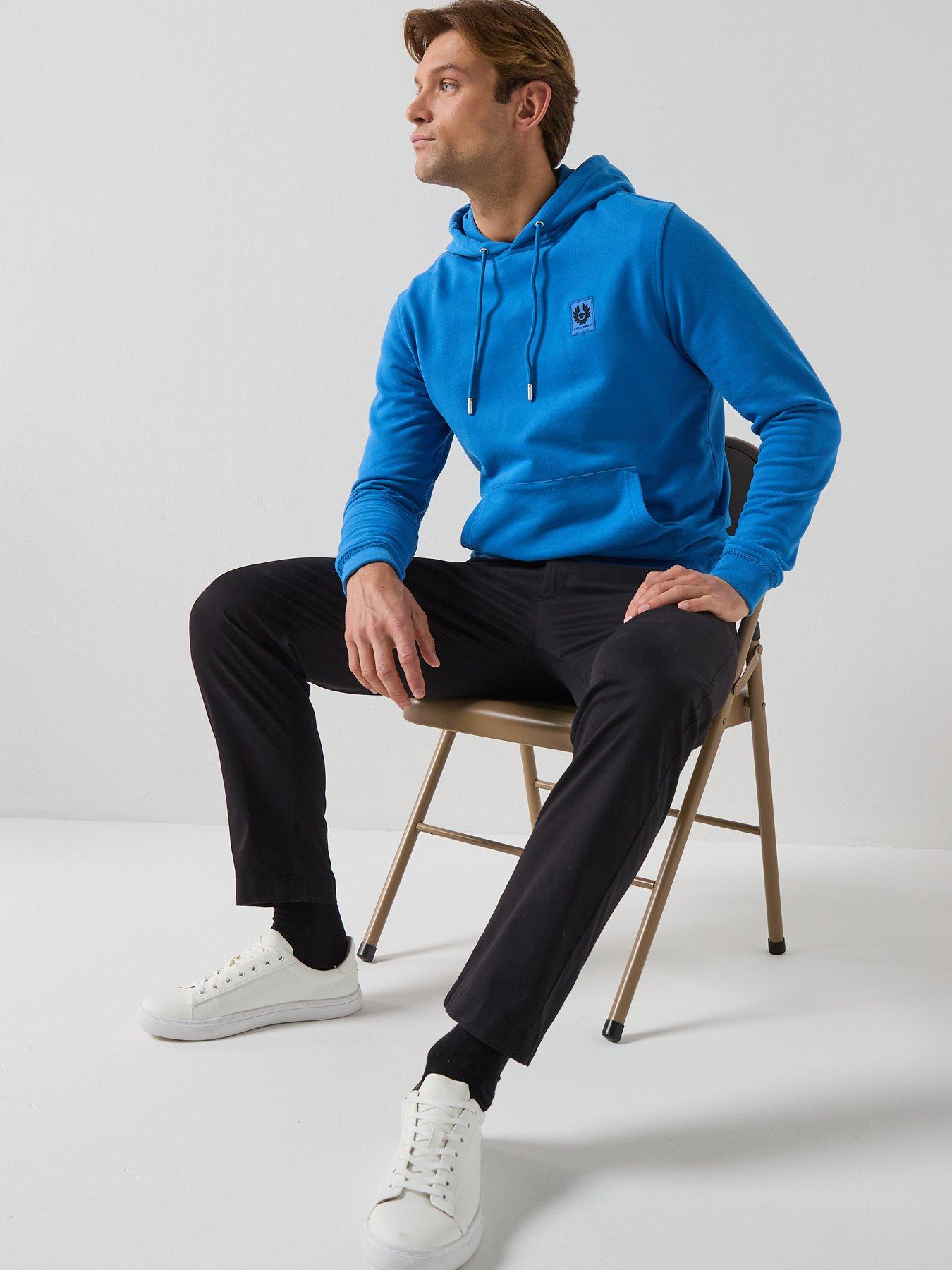 Image 6 of 6 of Belstaff Left Chest Patch Logo Regular Fit Overhead Hoodie - Blue