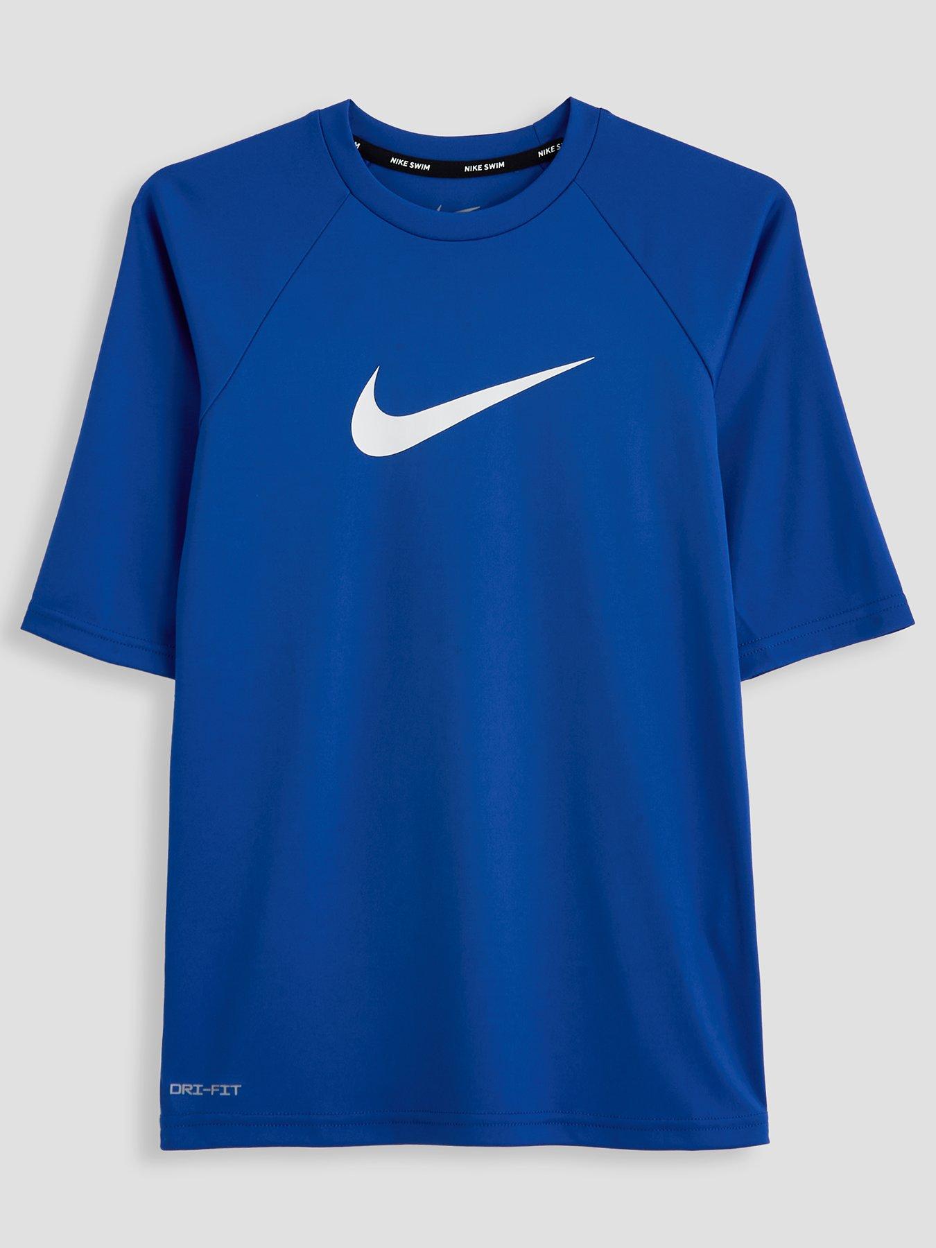 Nike Boys Swim Short Sleeve Hydroguard T Shirt, Blue, Size Xl
