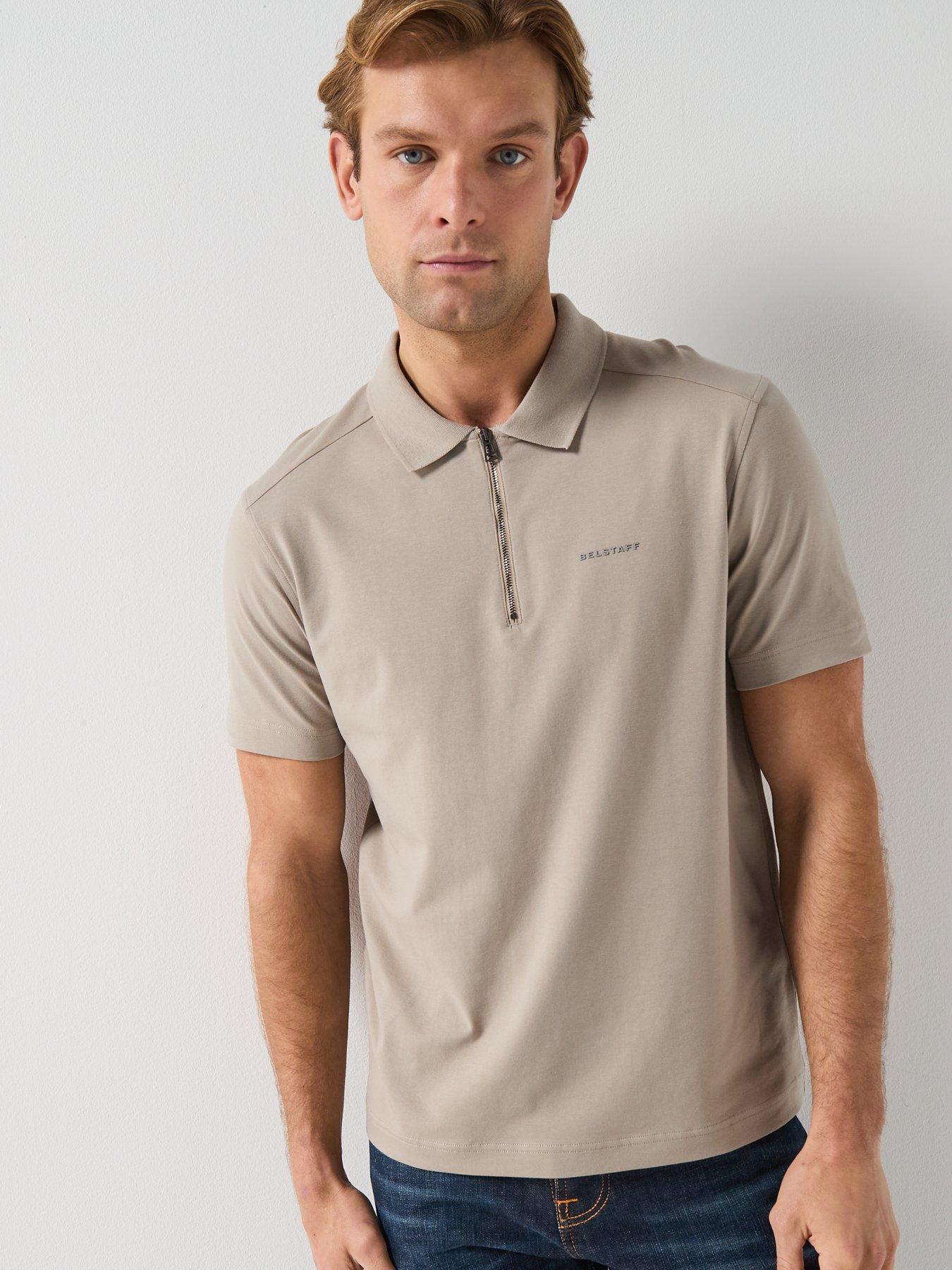 Belstaff Alloy Small Linear Logo Short Sleeve Polo Shirt - Dark Beige