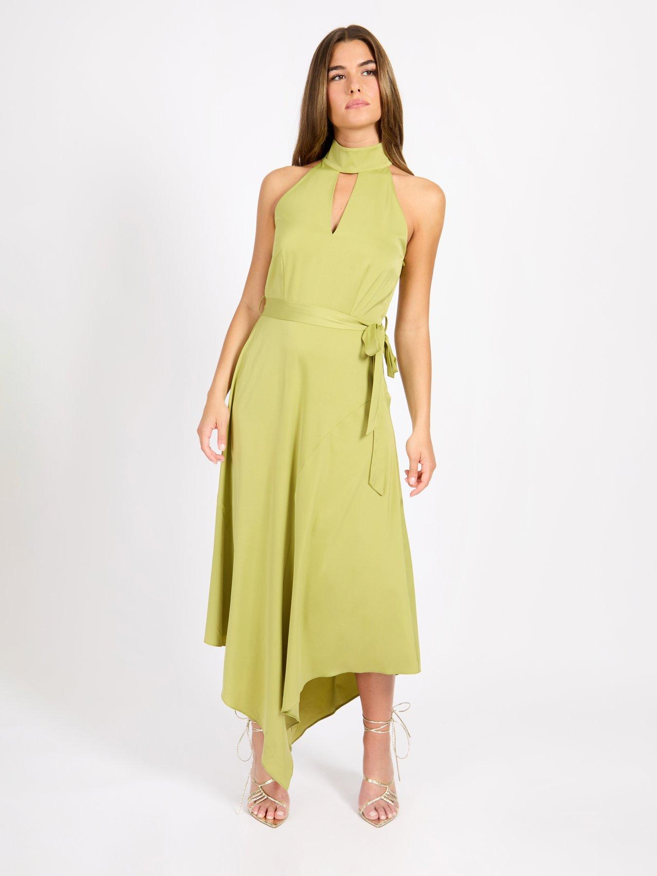 Little Mistress Satin Midaxi Dress- Green