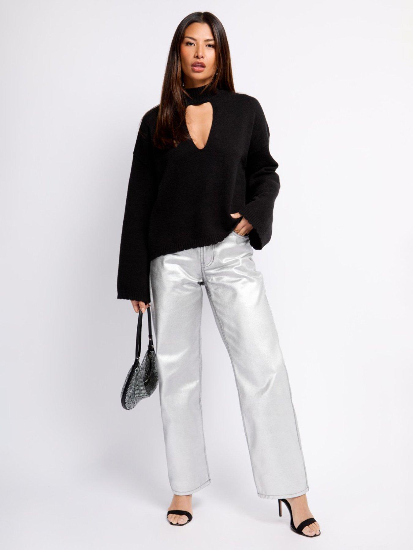 Little Mistress Coated Trousers- Silver