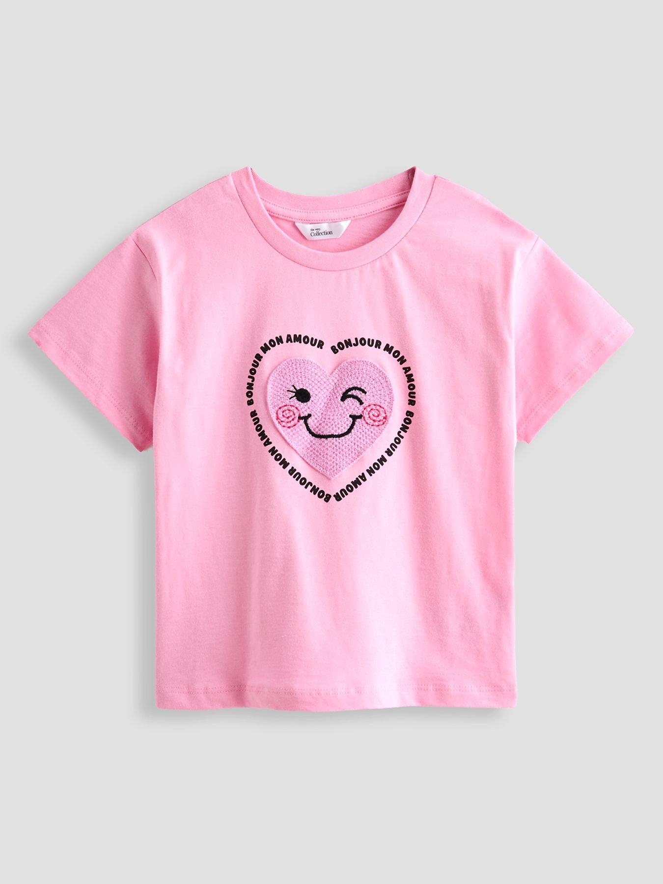 Image 2 of 5 of The Very Collection Girls 2 Pack Short Sleeve Cotton Rich Crochet Trim Heart T-shirts - Multi