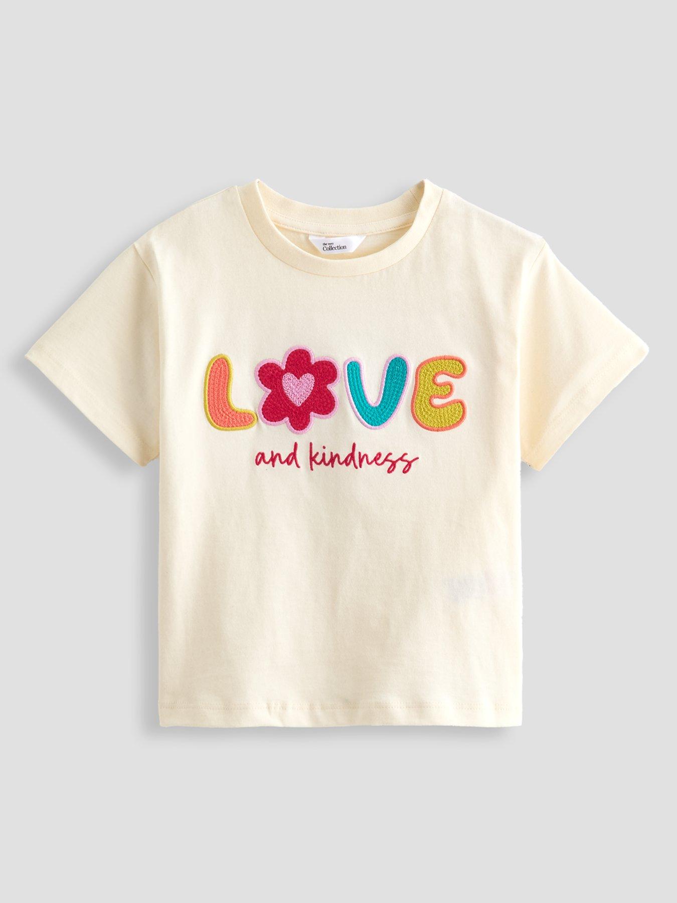 Image 3 of 5 of The Very Collection Girls 2 Pack Short Sleeve Cotton Rich Crochet Trim Heart T-shirts - Multi