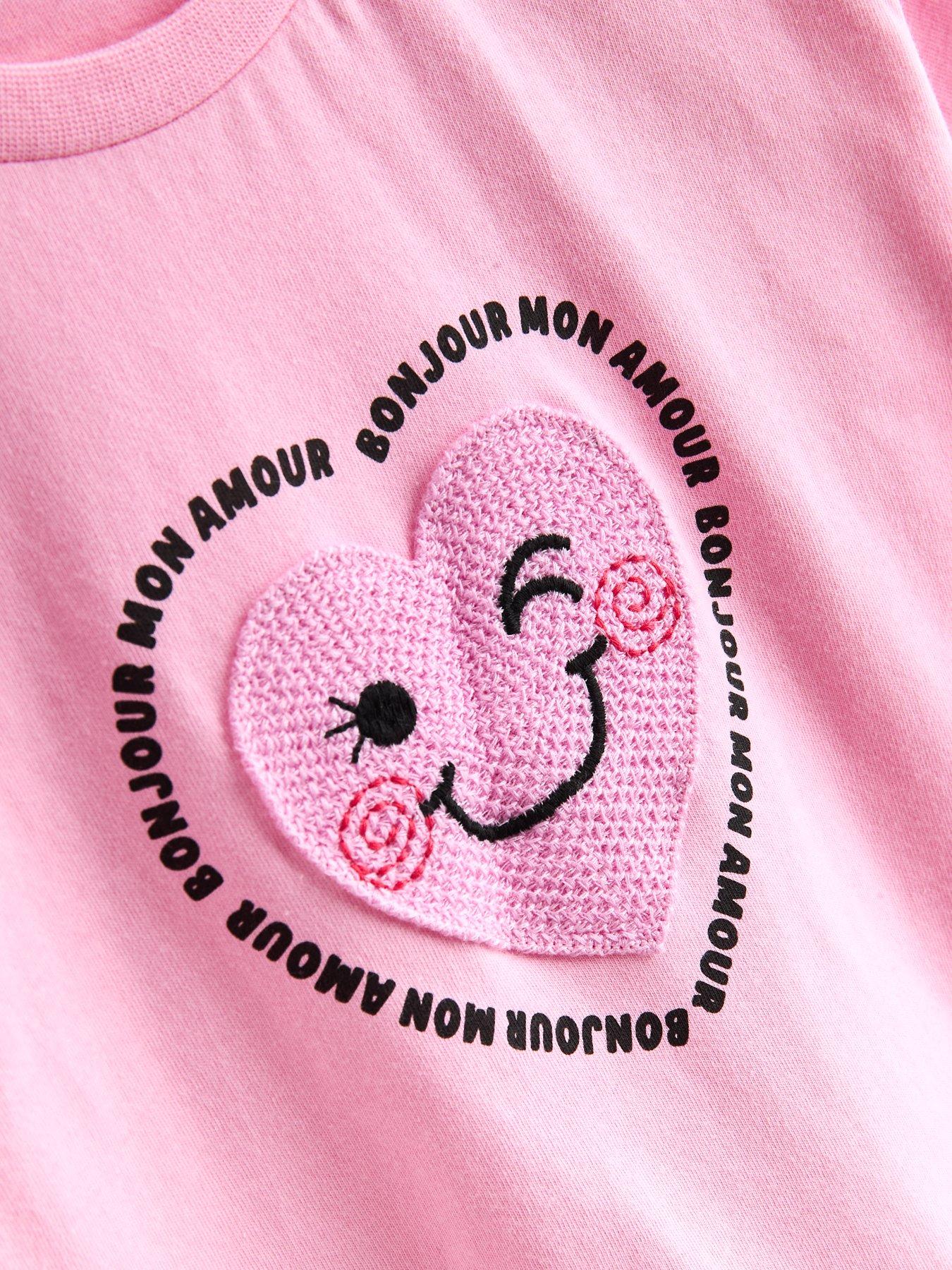 Image 5 of 5 of The Very Collection Girls 2 Pack Short Sleeve Cotton Rich Crochet Trim Heart T-shirts - Multi