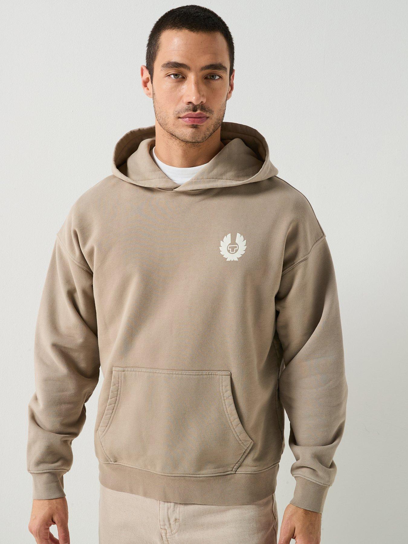 Belstaff Competition Large Back Arch Logo Hoodie, Dark Beige, Size S, Men