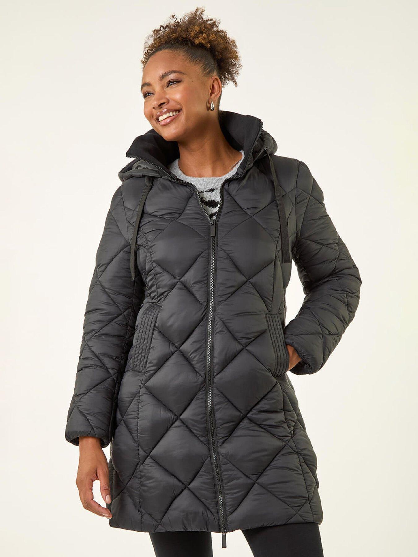 Image 1 of 5 of Roman Diamond Quilt Padded Coat - Black