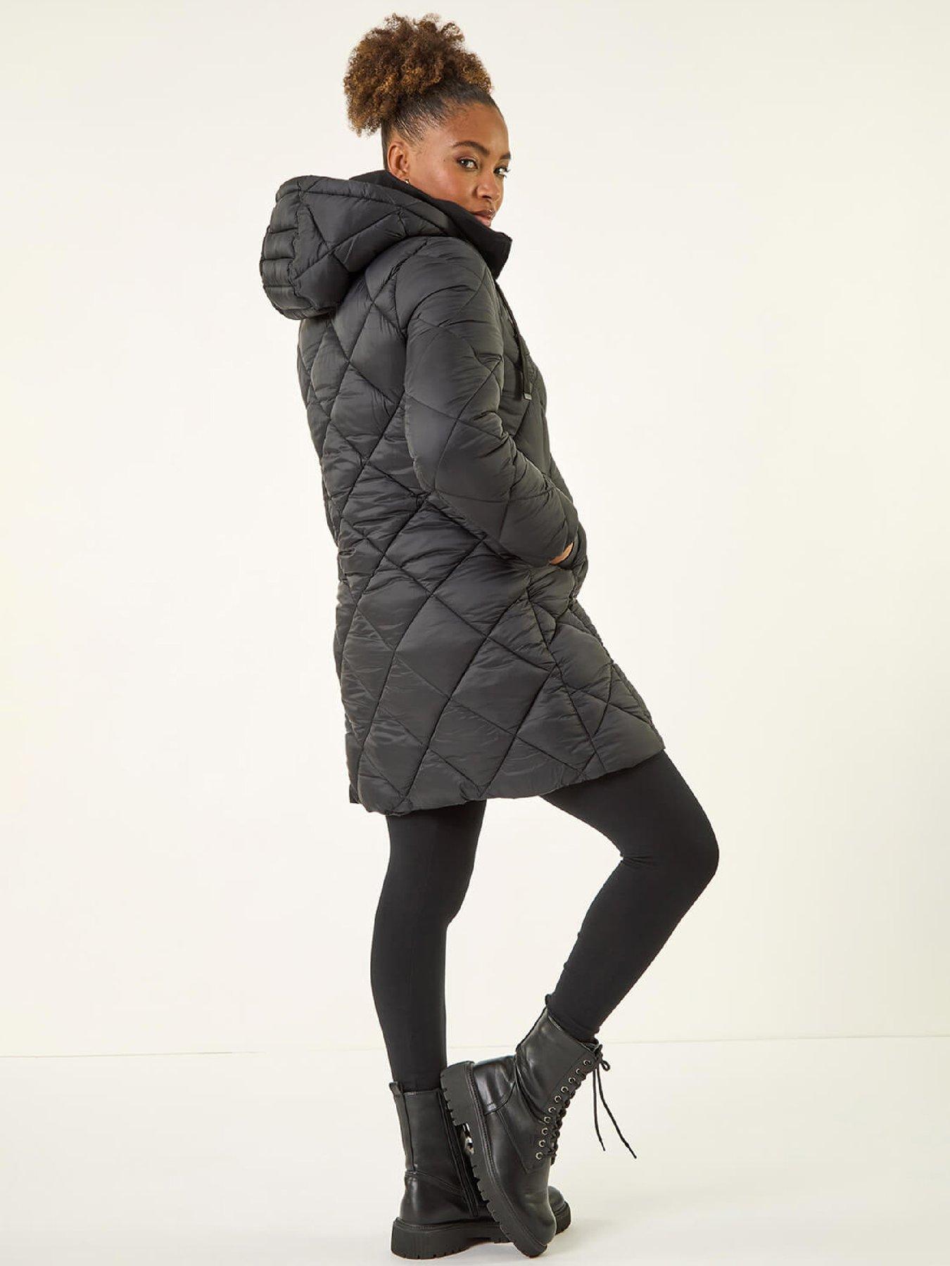 Image 2 of 5 of Roman Diamond Quilt Padded Coat - Black