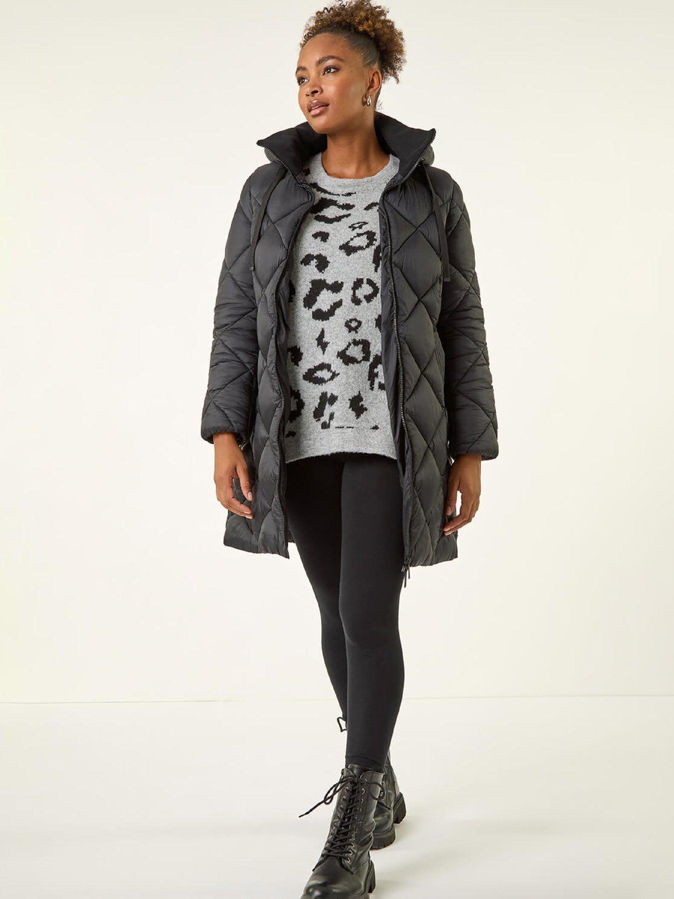 Image 3 of 5 of Roman Diamond Quilt Padded Coat - Black