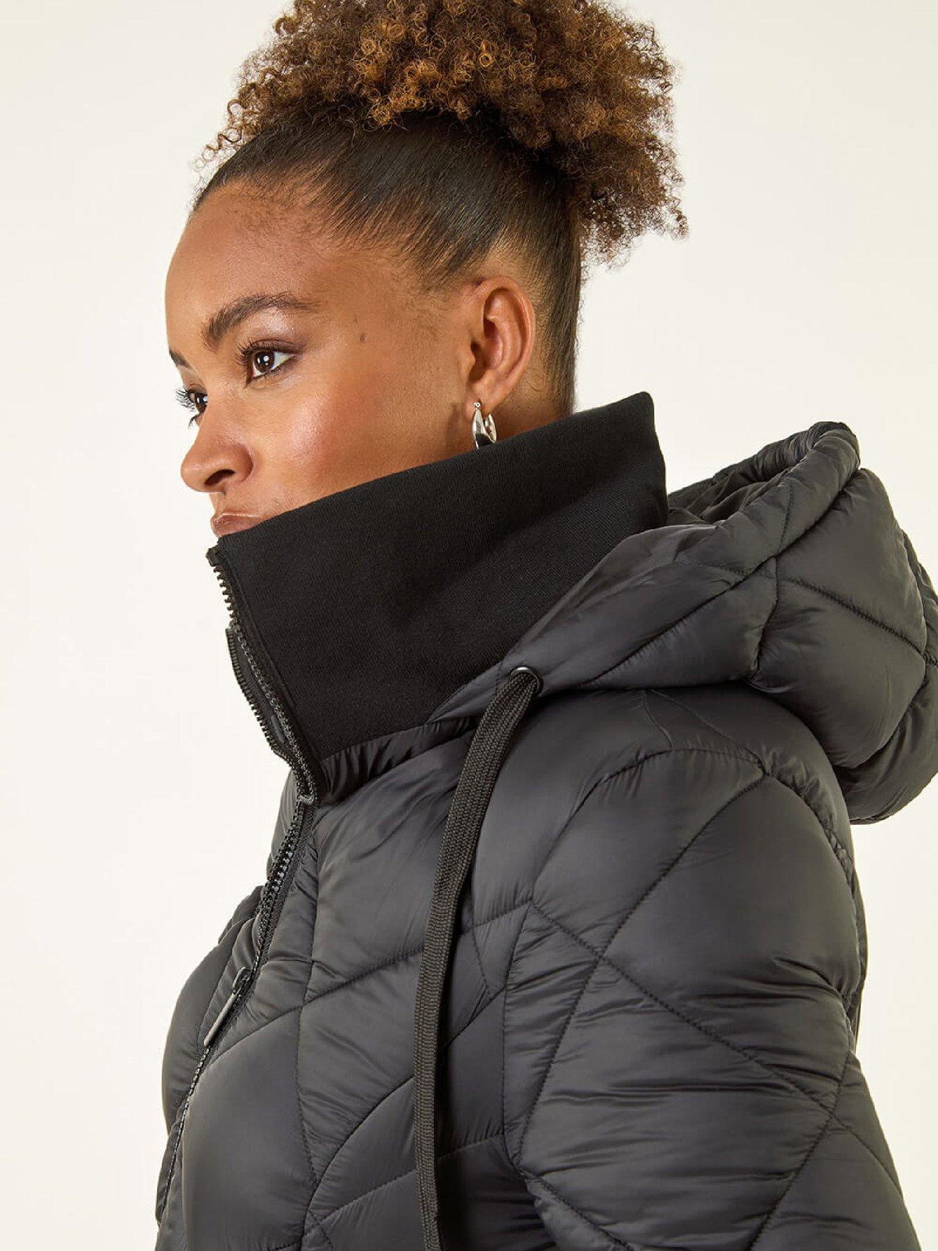 Image 4 of 5 of Roman Diamond Quilt Padded Coat - Black