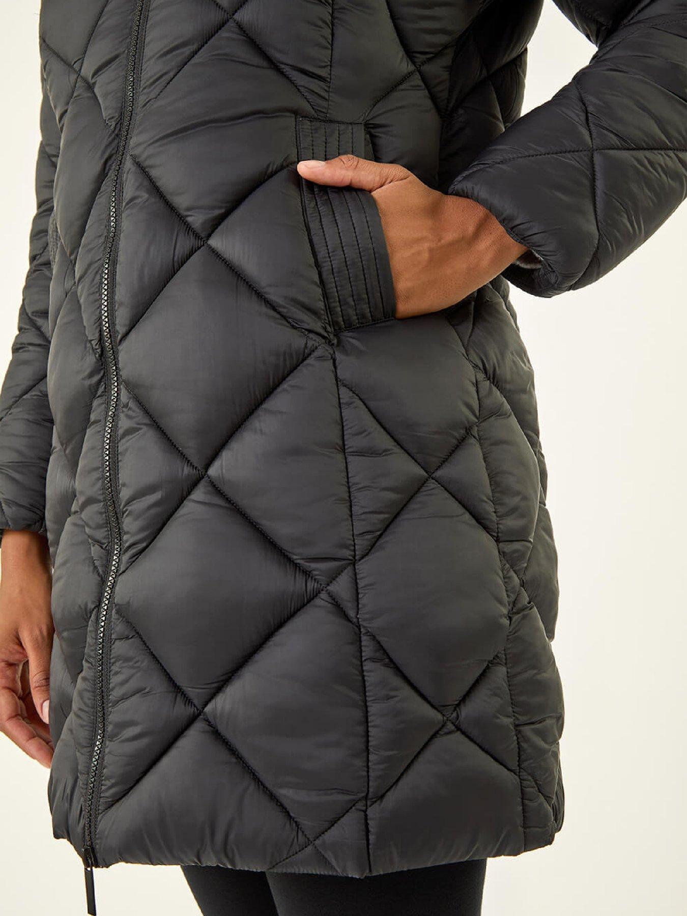 Image 5 of 5 of Roman Diamond Quilt Padded Coat - Black