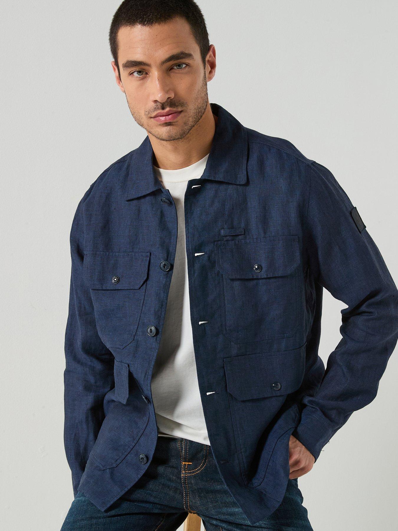 Belstaff Forge 4 Pocket Linen Overshirt, Navy, Size M, Men