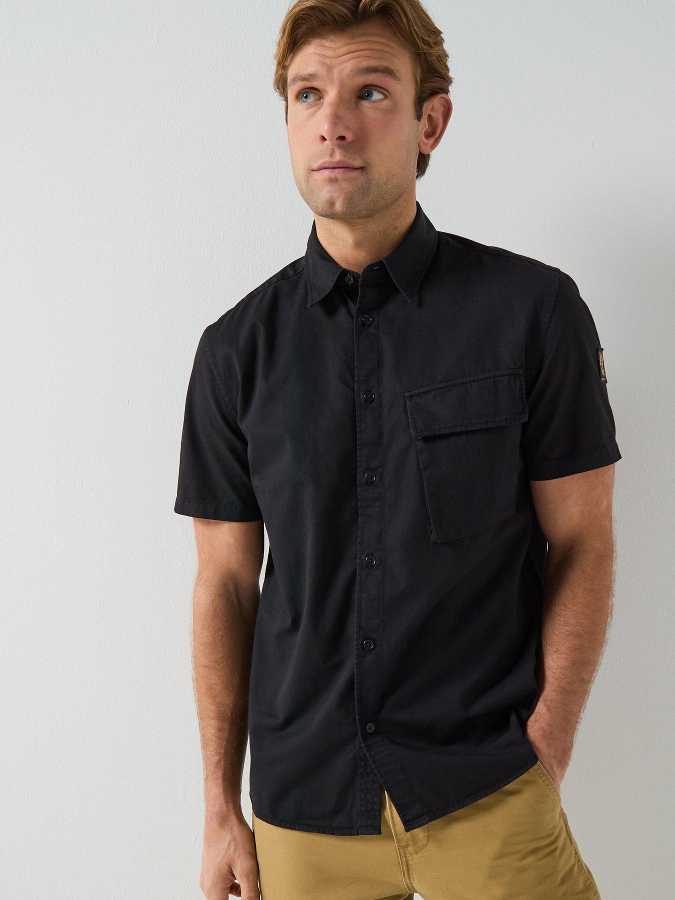 Image 1 of 4 of Belstaff Scale Garment Dye Short Sleeve Shirt - Black