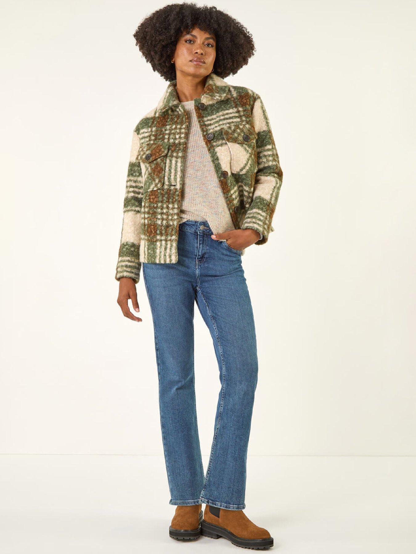 Image 3 of 5 of Roman Check Print Button Borg Jacket - Green