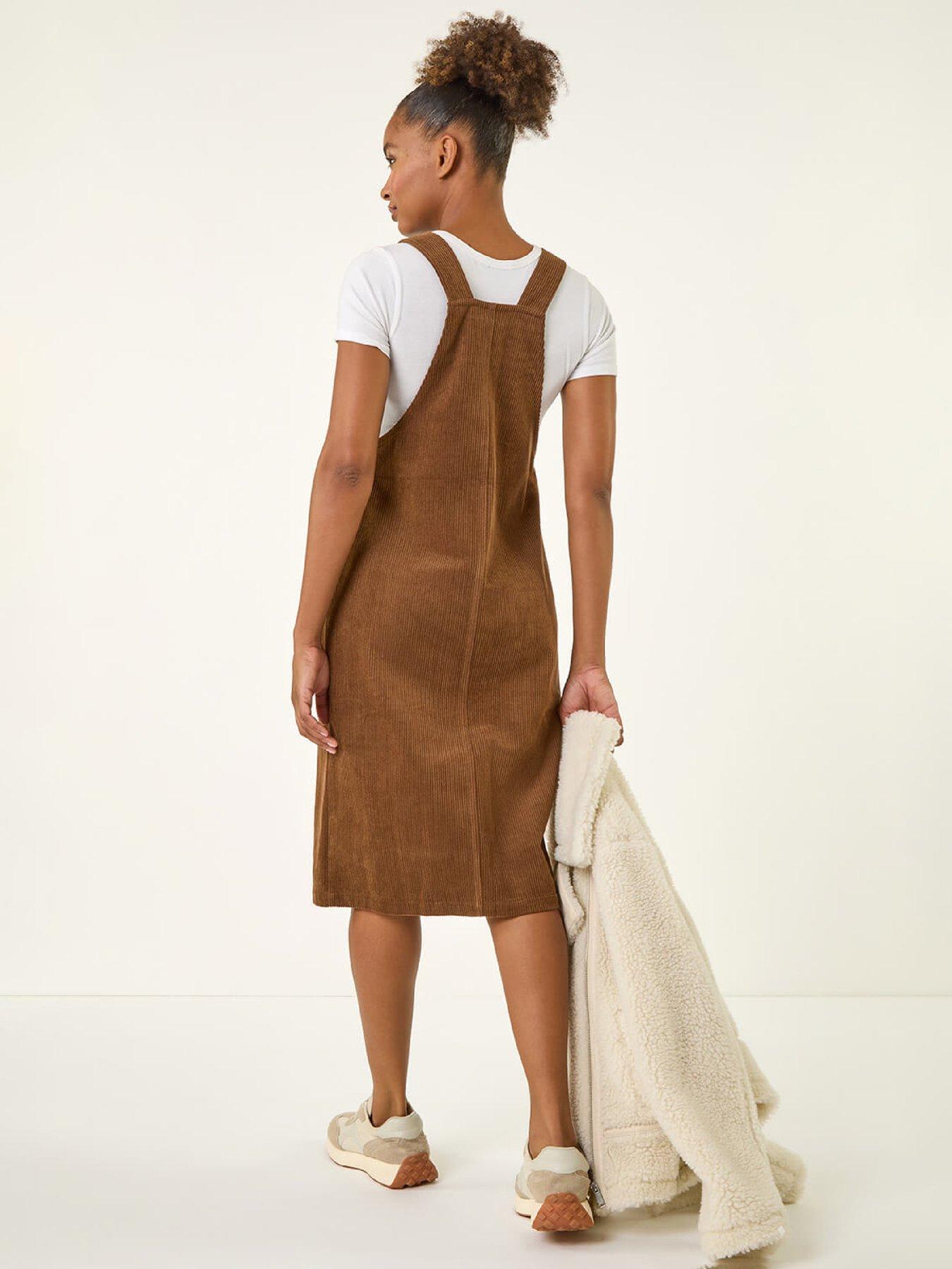 Roman Corduroy Pinafore Midi Dress - Chocolate | Very
