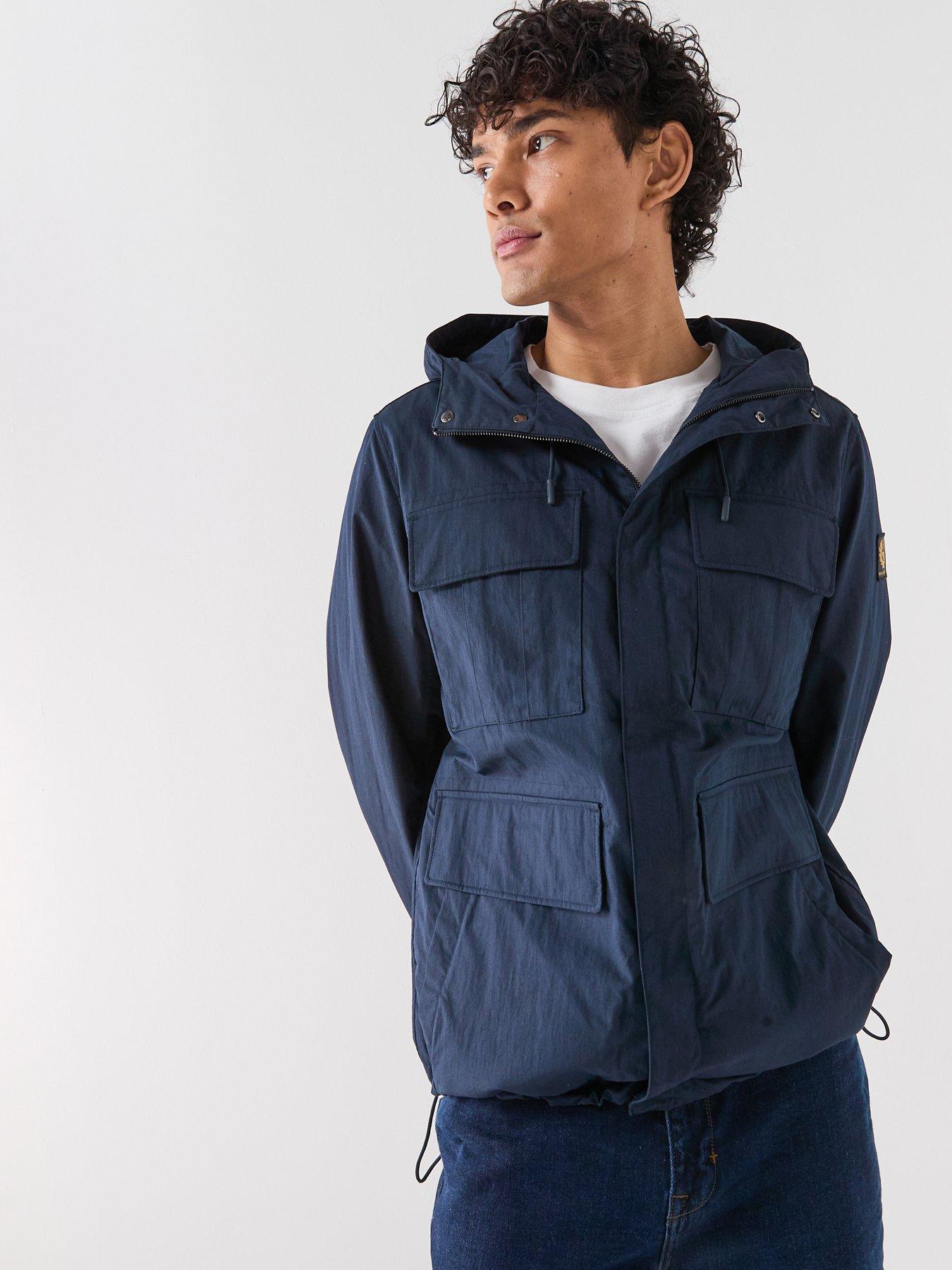 Belstaff Cargo 4 Pocket Hooded Cotton Jacket, Navy, Size M, Men
