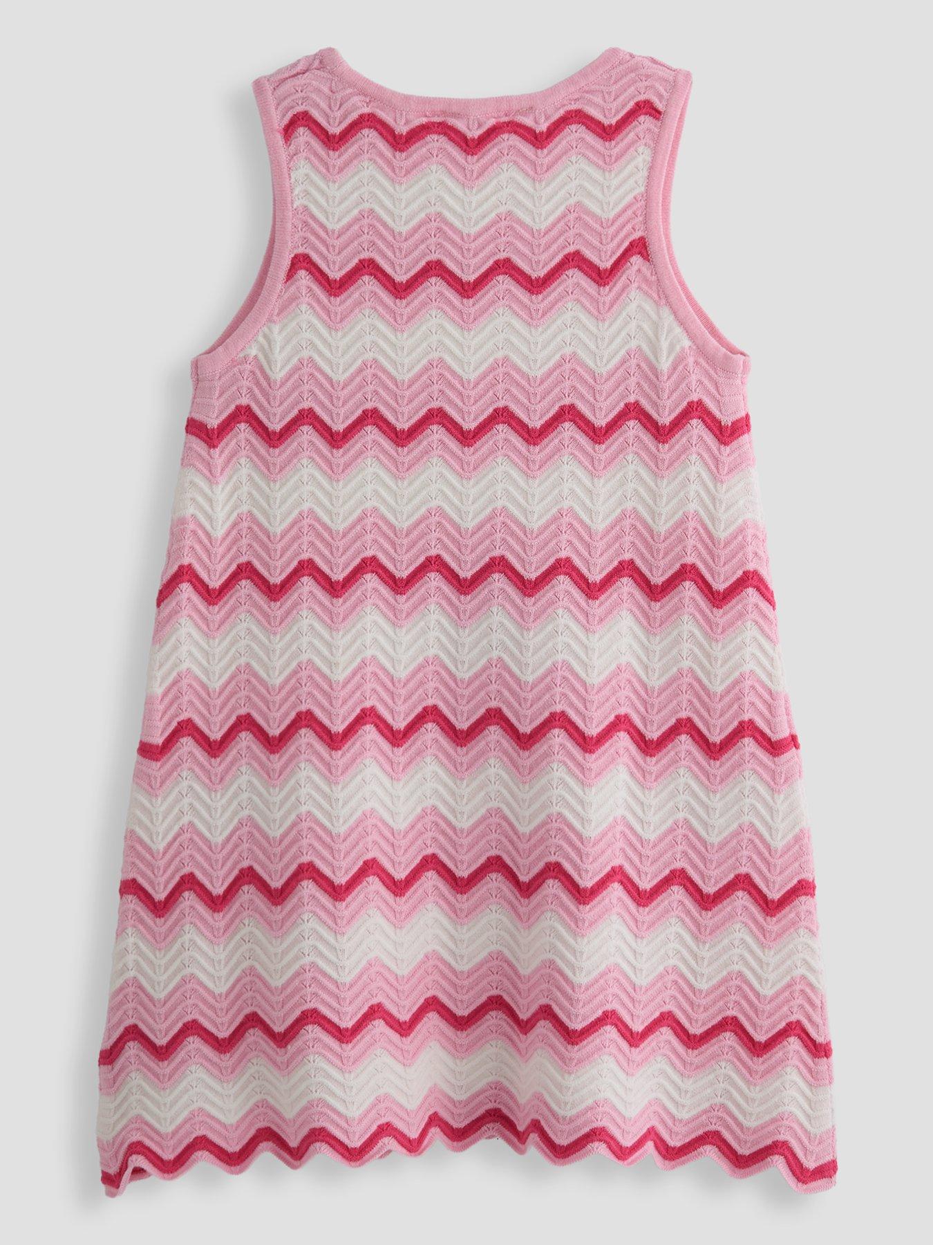 Image 2 of 4 of The Very Collection Girls Knitted Stripe Dress With Strawberry Crochet - Pink