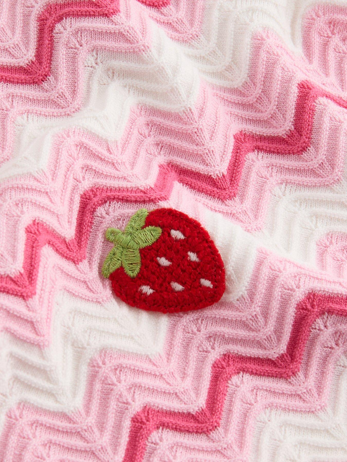 Image 3 of 4 of The Very Collection Girls Knitted Stripe Dress With Strawberry Crochet - Pink