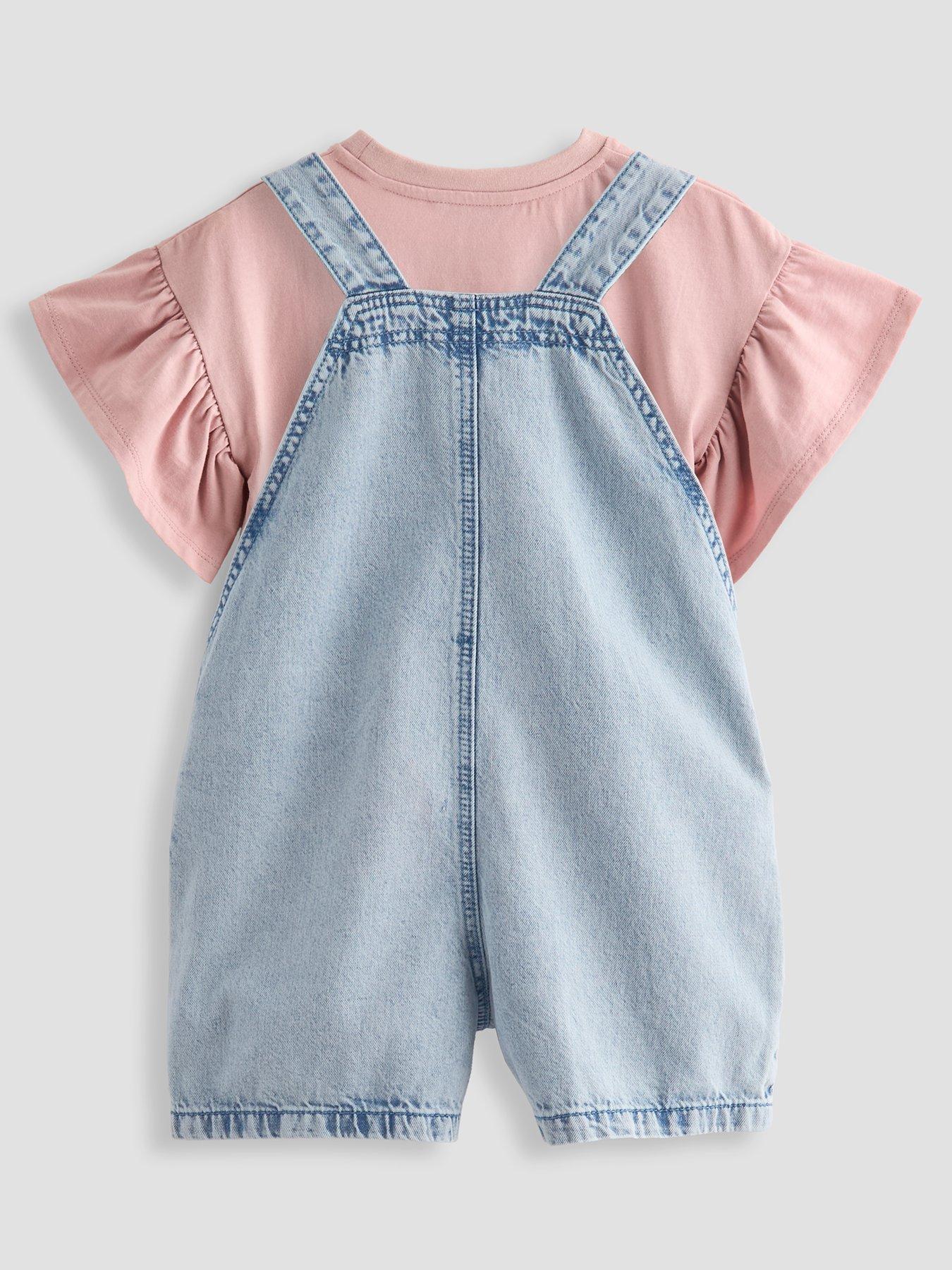 Image 2 of 5 of The Very Collection Girls Jean Pinny Outfit With Flowers - Mid Wash