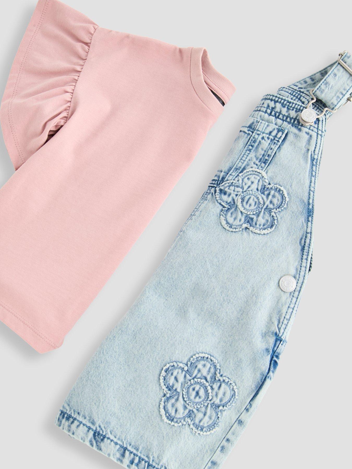 Image 4 of 5 of The Very Collection Girls Jean Pinny Outfit With Flowers - Mid Wash