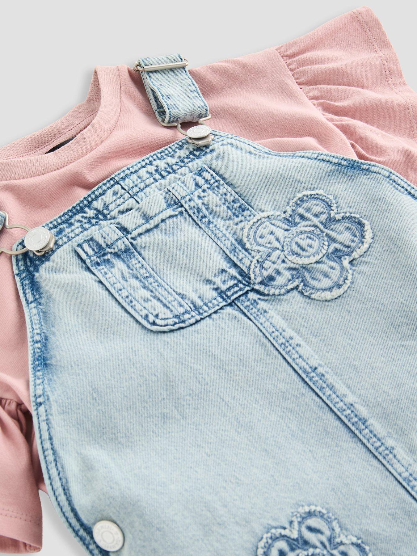 Image 5 of 5 of The Very Collection Girls Jean Pinny Outfit With Flowers - Mid Wash