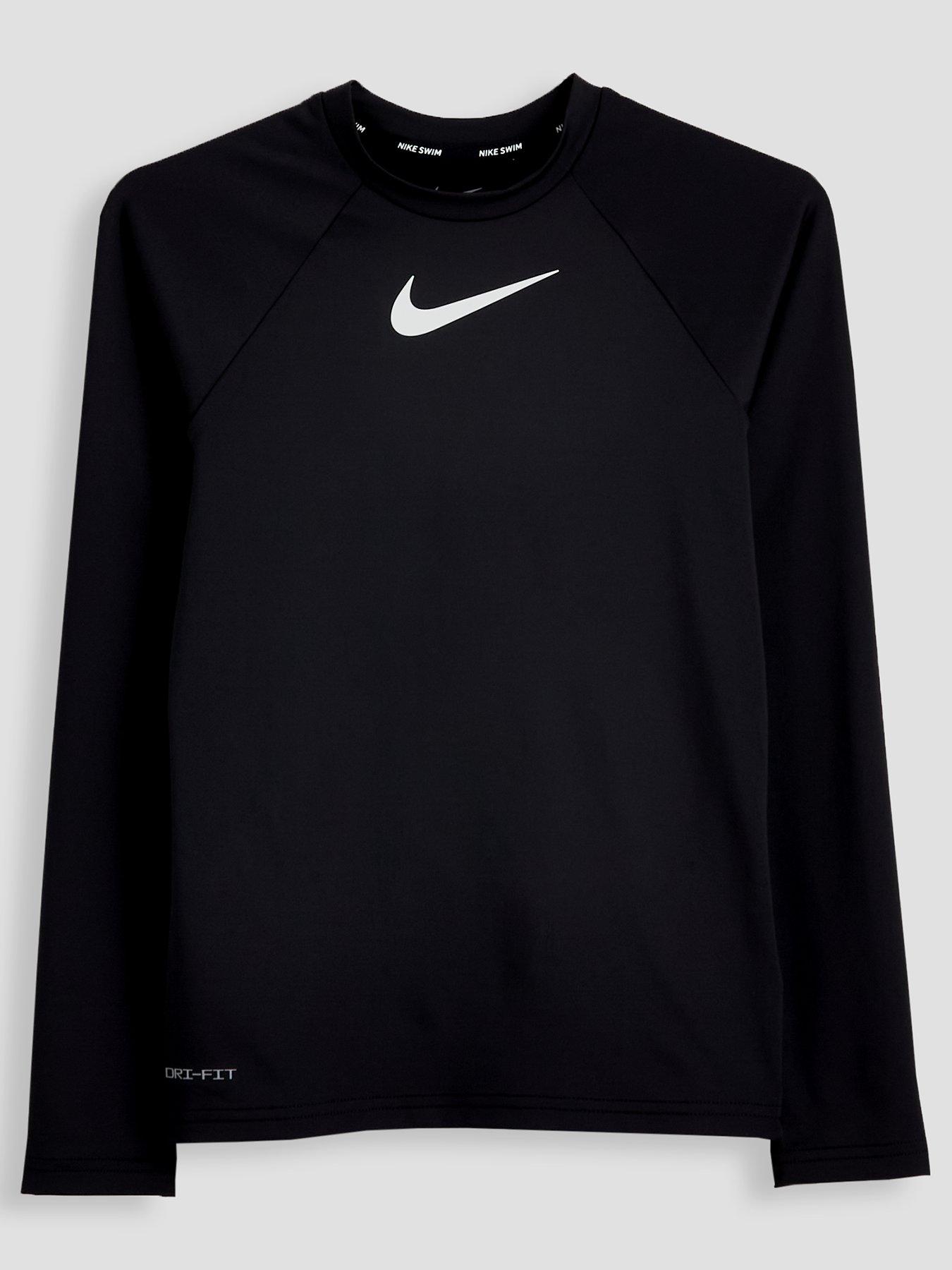 Nike Girls Swim Long Sleeve Hydroguard T Shirt, Black, Size Xl