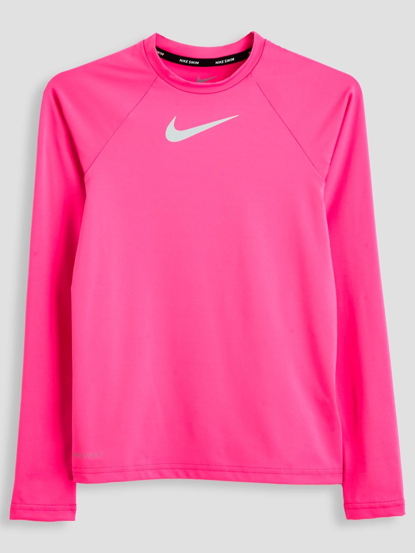 Nike Girls Swim Long Sleeve Hydroguard T Shirt- Pink, Pink, Size Xl