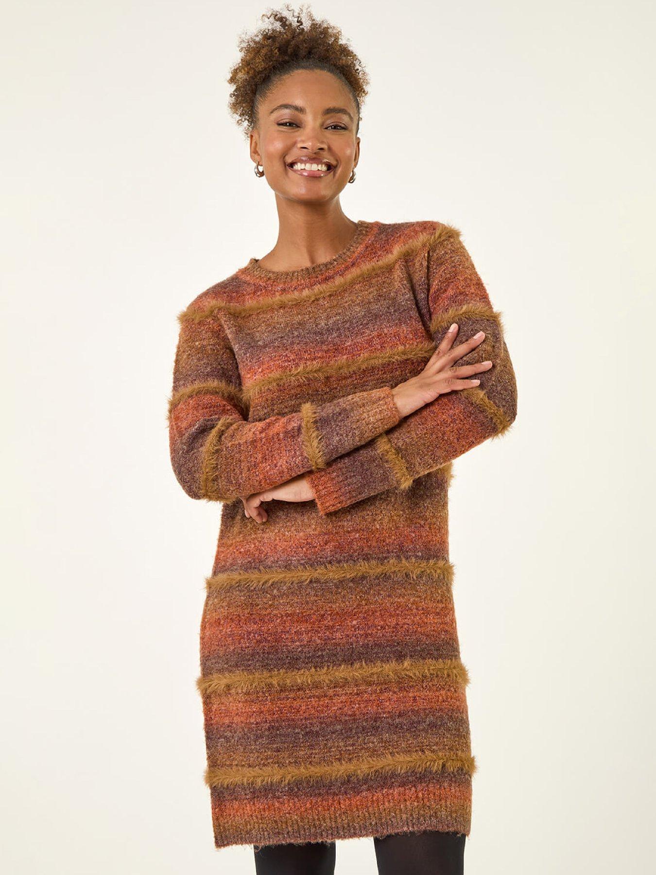 Roman Stripe Knit Jumper Dress - Chocolate