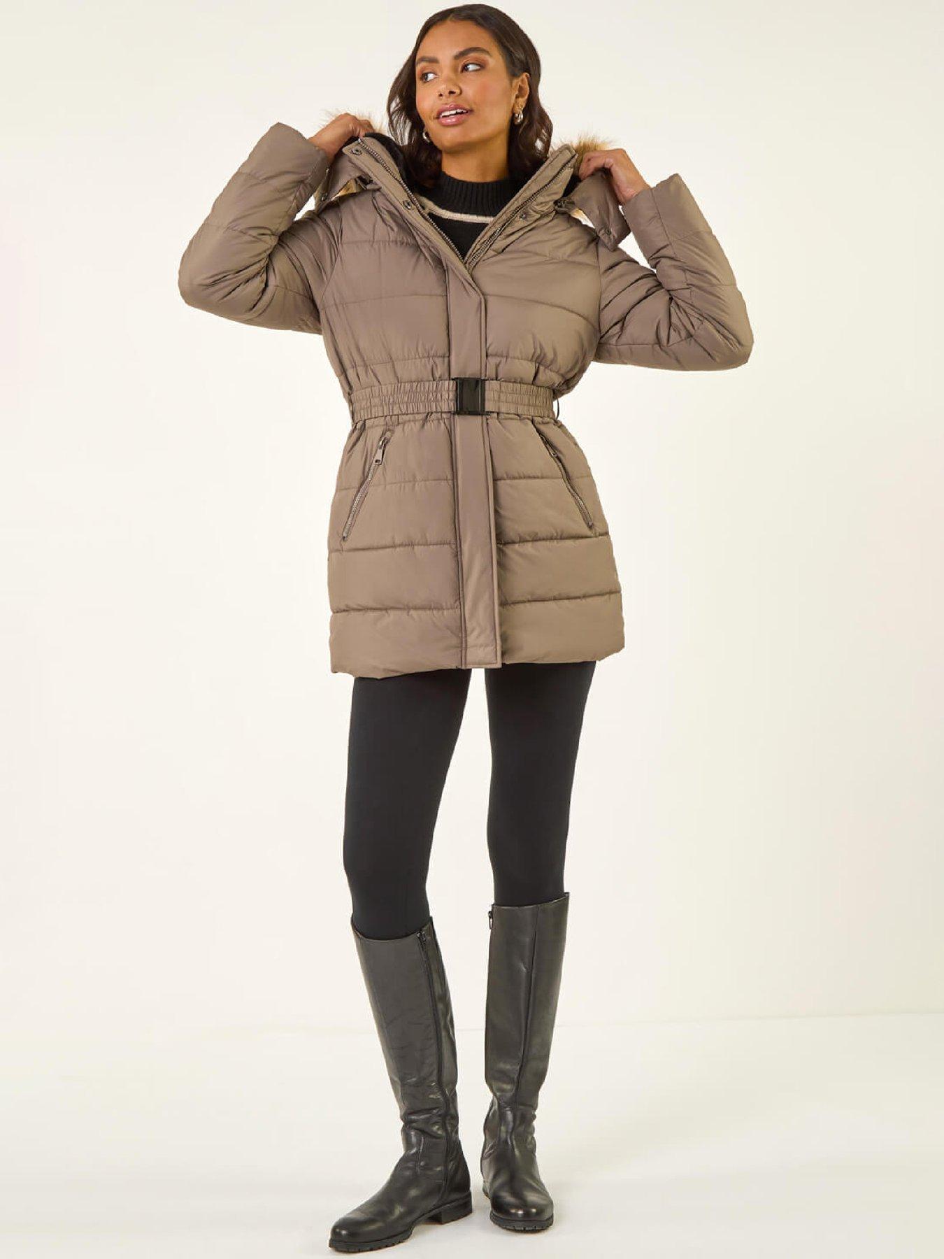 Roman Faux Fur Padded Belt Coat - Mocha