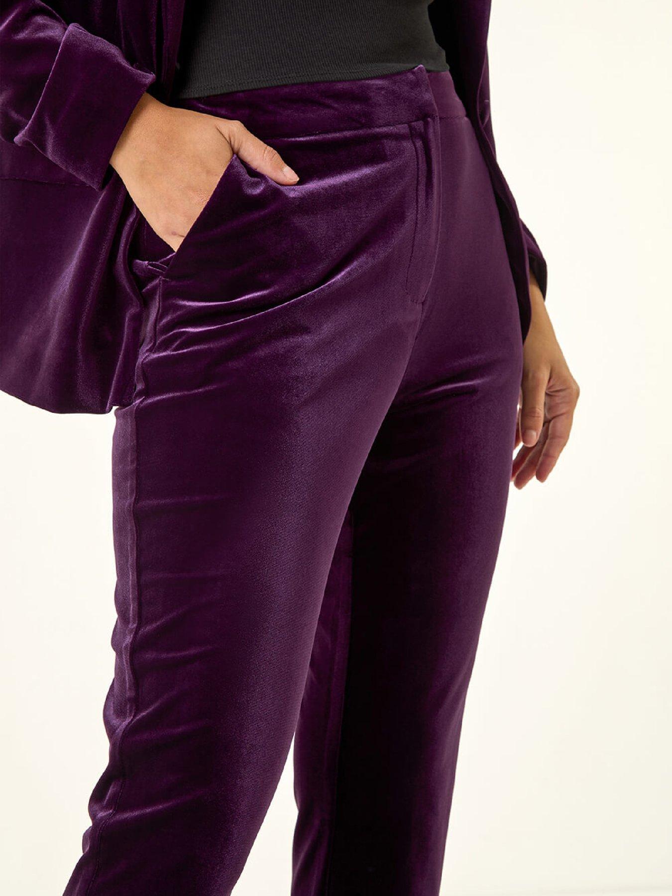 purple cigarette trousers Roman Dusk Velvet Cigarette Stretch Trouser - Purple