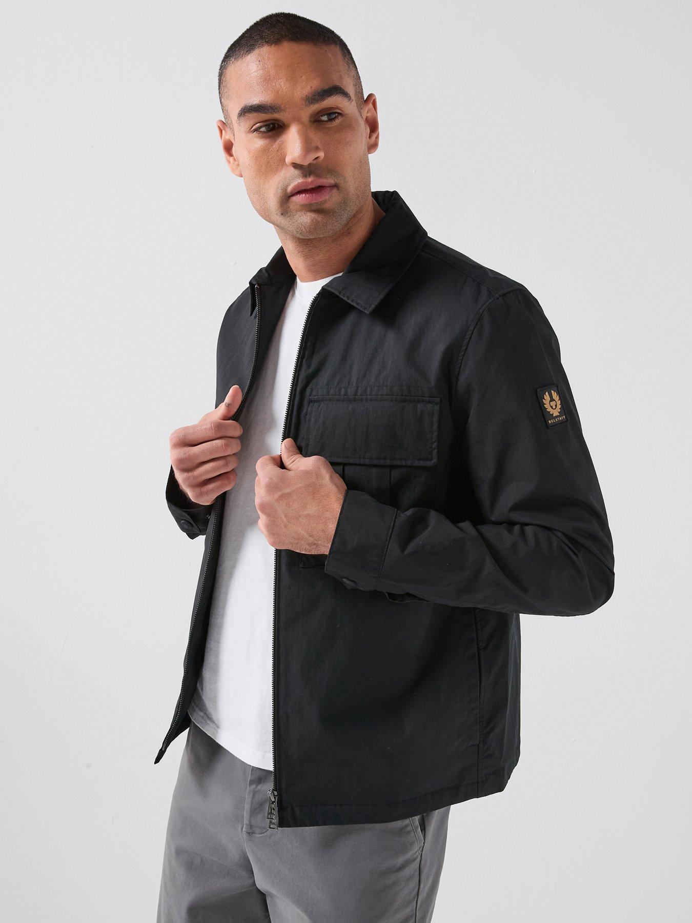 Belstaff Cargo Cotton Zip Overshirt, Black, Size M, Men