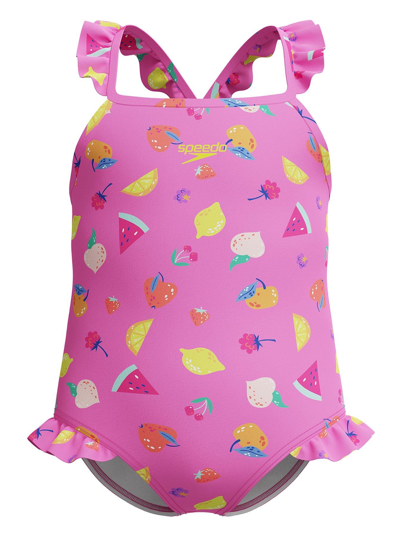 Speedo: Girls Print Frill Thinstrap One Piece - Pink