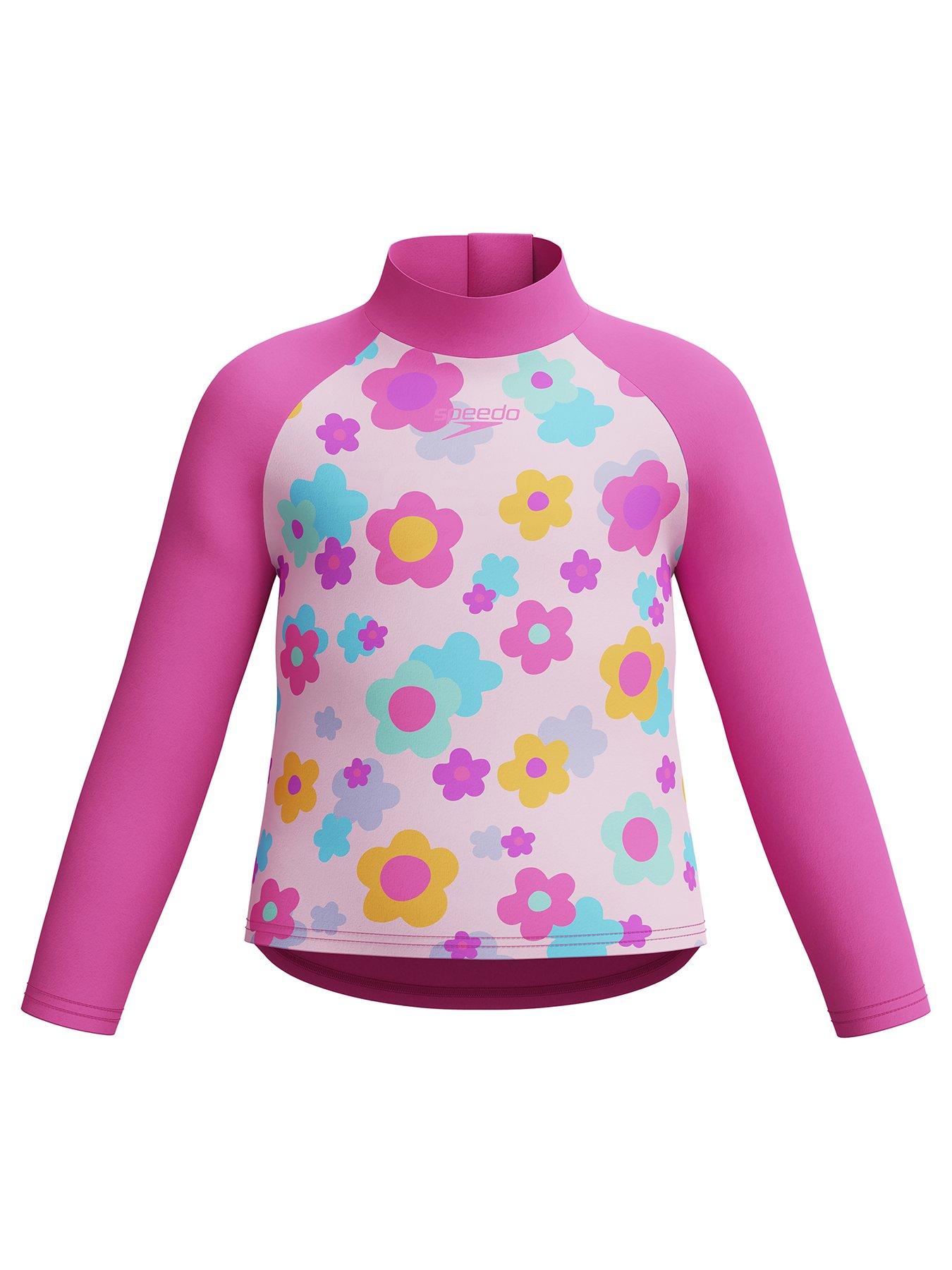 Speedo Girls Long Sleeve Print Rash Guard - Pink