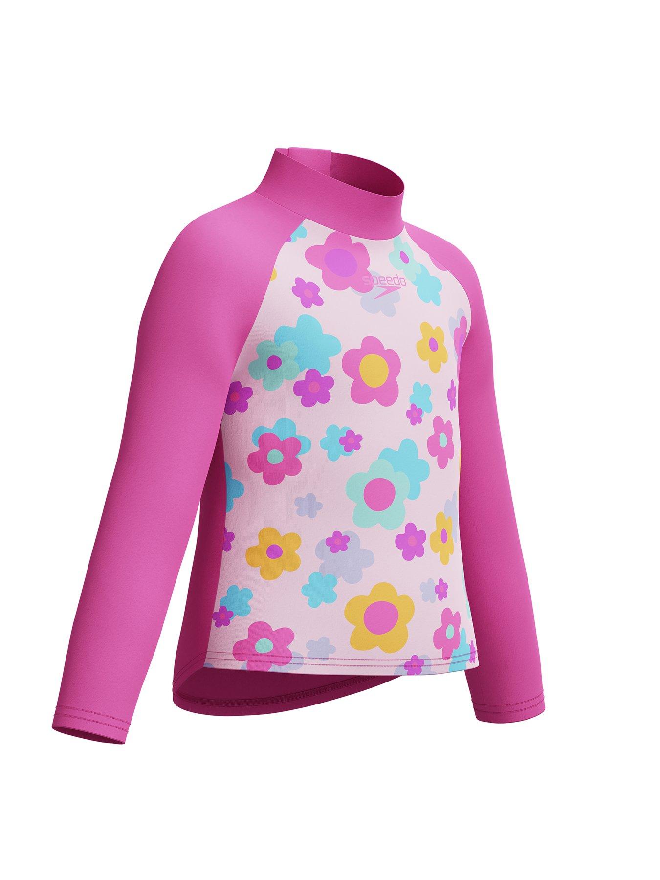 Speedo Girls Long Sleeve Print Rash Guard - Pink | Very